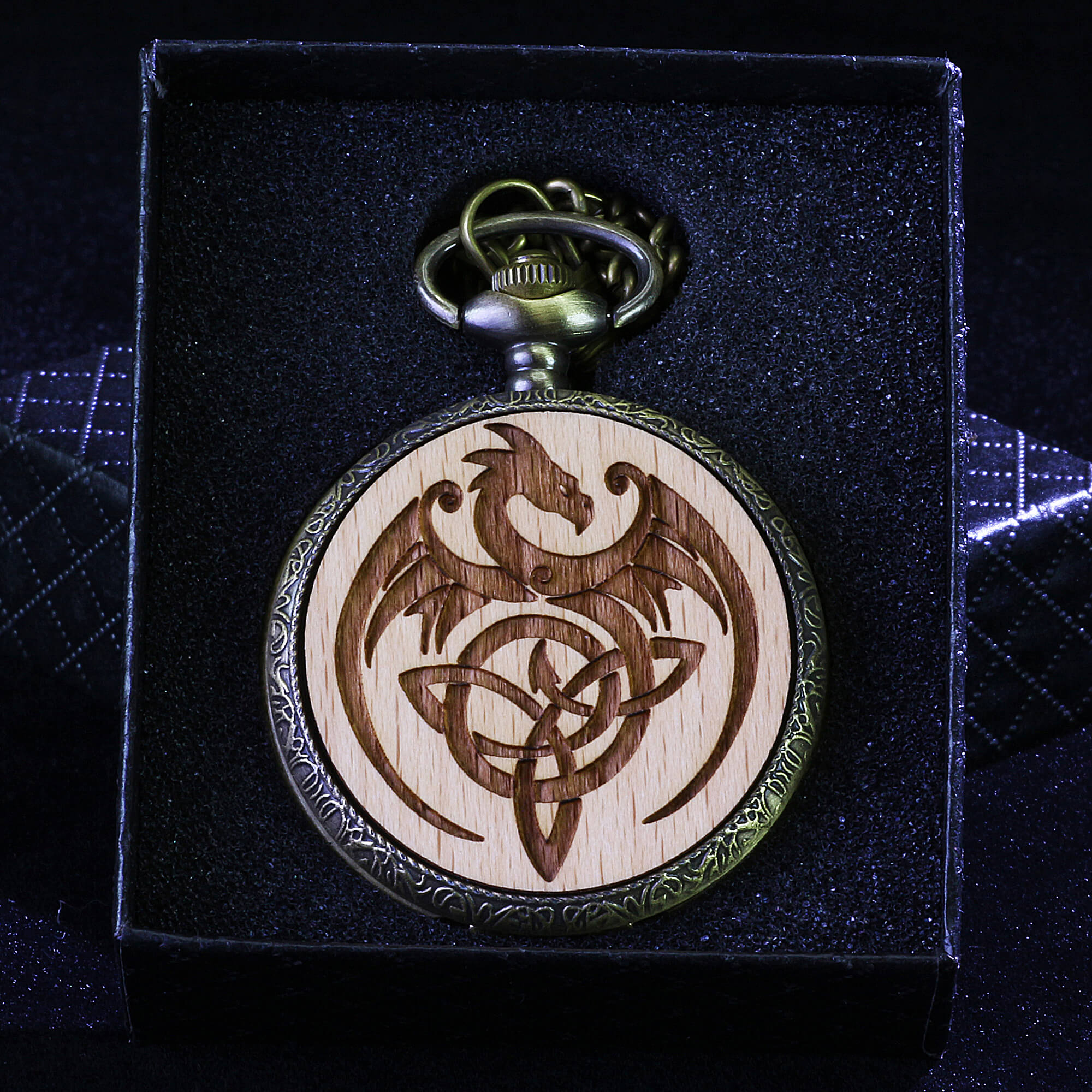 Viking Dragon Mini Polyhedral Metal Dice Set DD with Pocket Watch Shell Case - Dice of Dragons