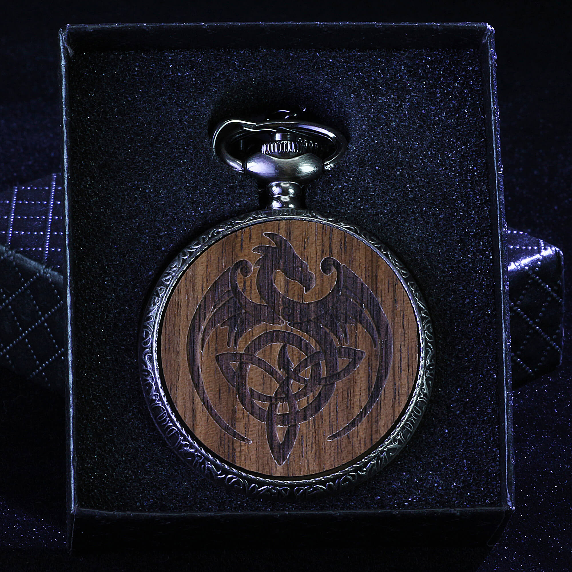 Viking Dragon Mini Polyhedral Metal Dice Set DD with Pocket Watch Shell Case - Dice of Dragons