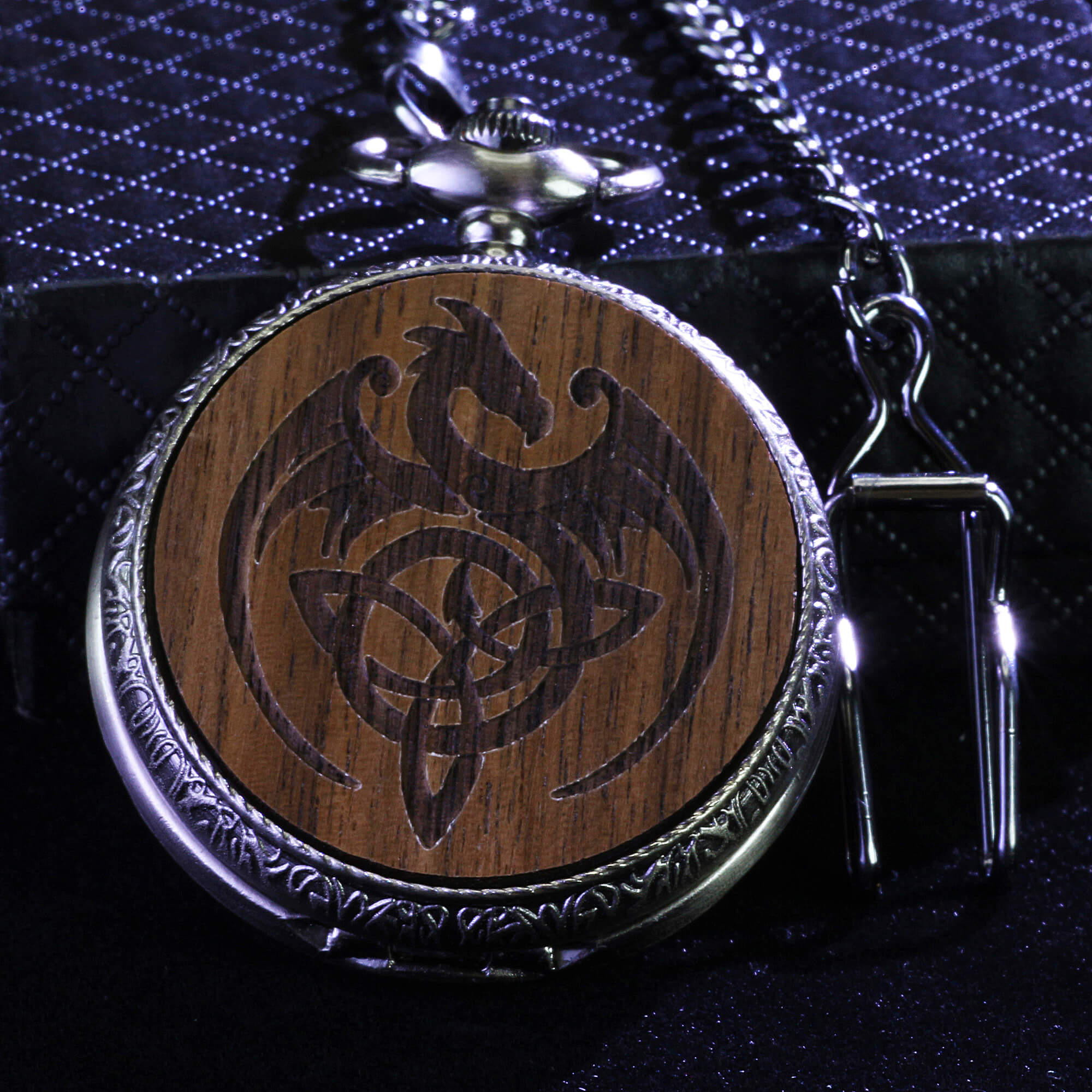 Viking Dragon Mini Polyhedral Metal Dice Set DD with Pocket Watch Shell Case - Dice of Dragons