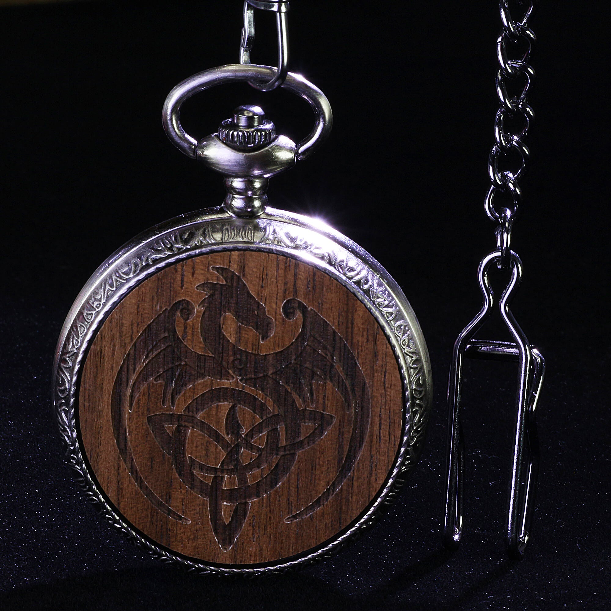 Viking Dragon Mini Polyhedral Metal Dice Set DD with Pocket Watch Shell Case - Dice of Dragons