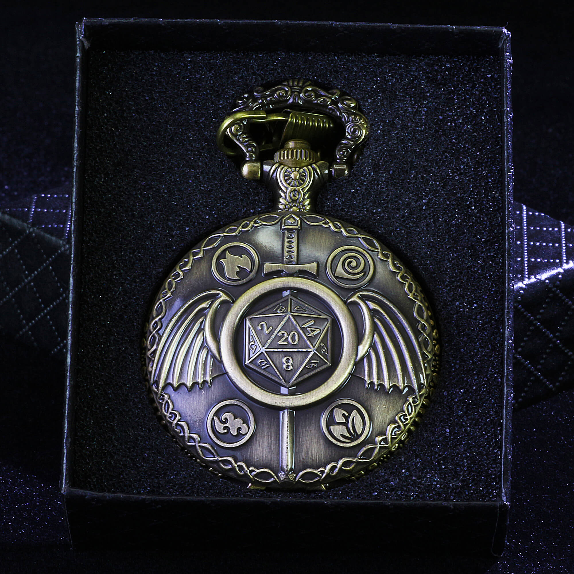 Wing Sword Mini Polyhedral Metal Dice Sets D and D with Pocket Watch Shell Case - Dice of Dragons