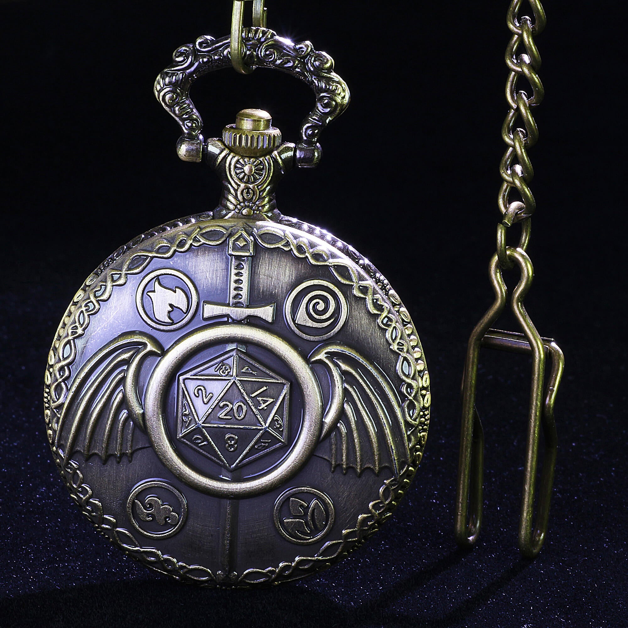 Wing Sword Mini Polyhedral Metal Dice Sets D and D with Pocket Watch Shell Case - Dice of Dragons