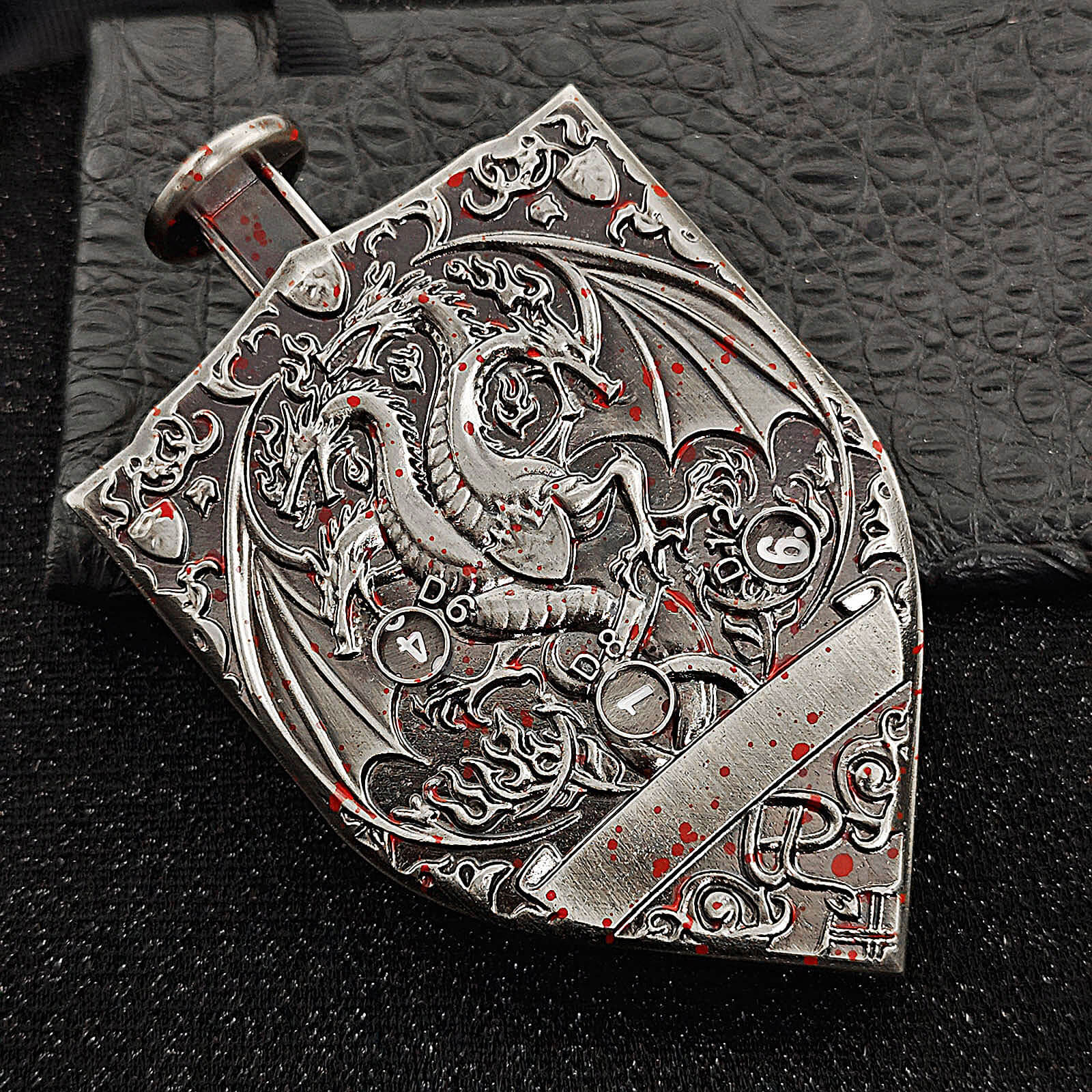 Wyvern Dragon 7 in 1 Button Presser Spinning D&D Metal Dice Shield Roulette Game