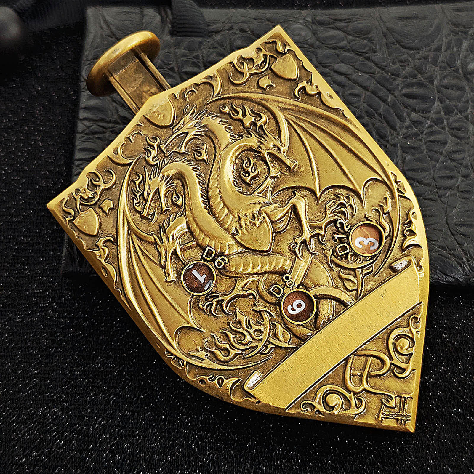 Wyvern Dragon 7 in 1 Button Presser Spinning D&D Metal Dice Shield Roulette Game