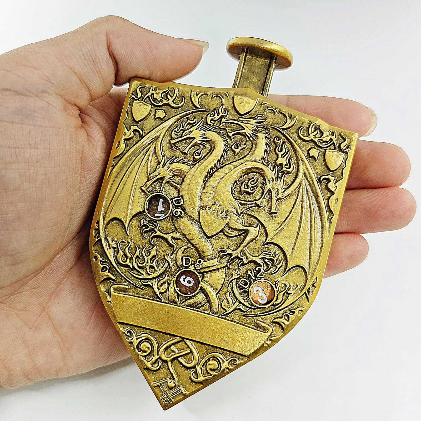 Wyvern Dragon 7 in 1 Button Presser Spinning D&D Metal Dice Shield Roulette Game