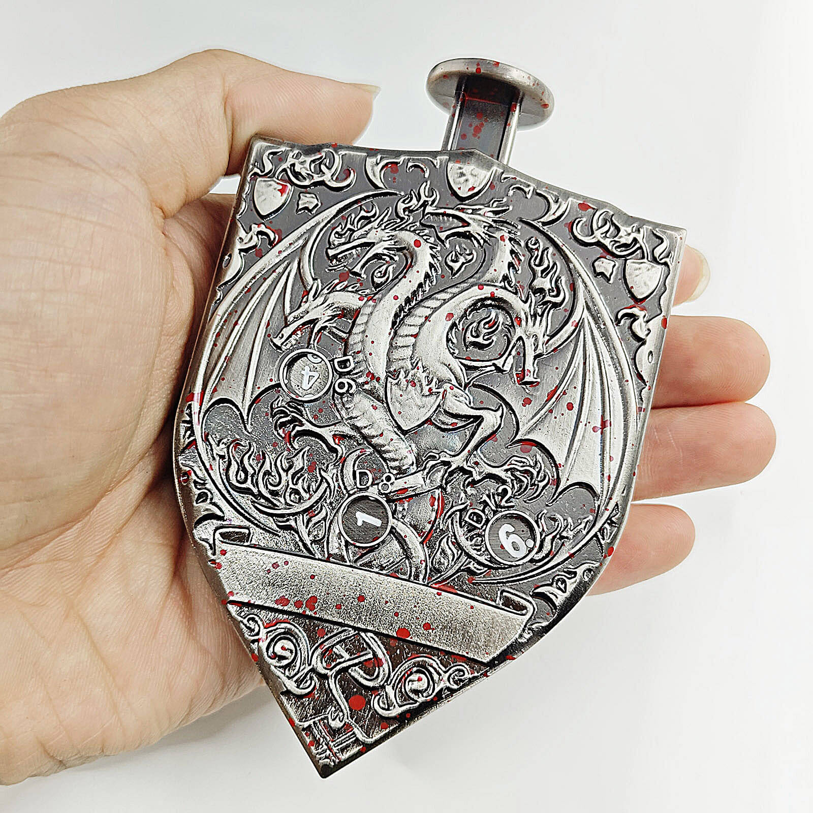 Wyvern Dragon 7 in 1 Button Presser Spinning D&D Metal Dice Shield Roulette Game