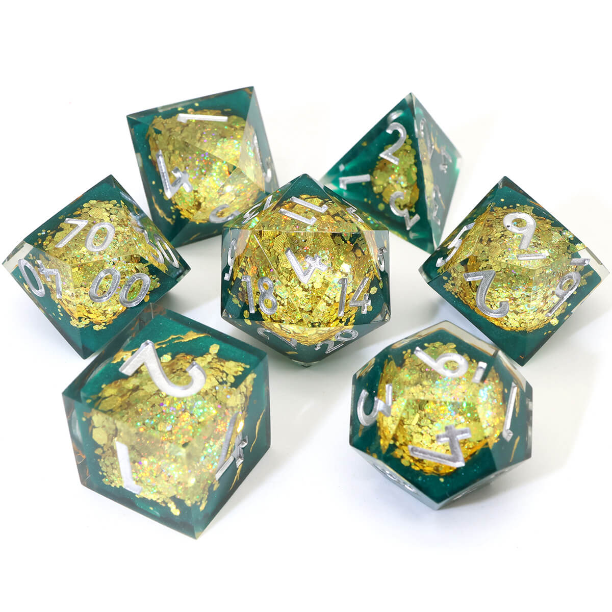 Yellow Purple Geode 7-Piece Sharp Edge DND Dice Set - Dice of Dragons