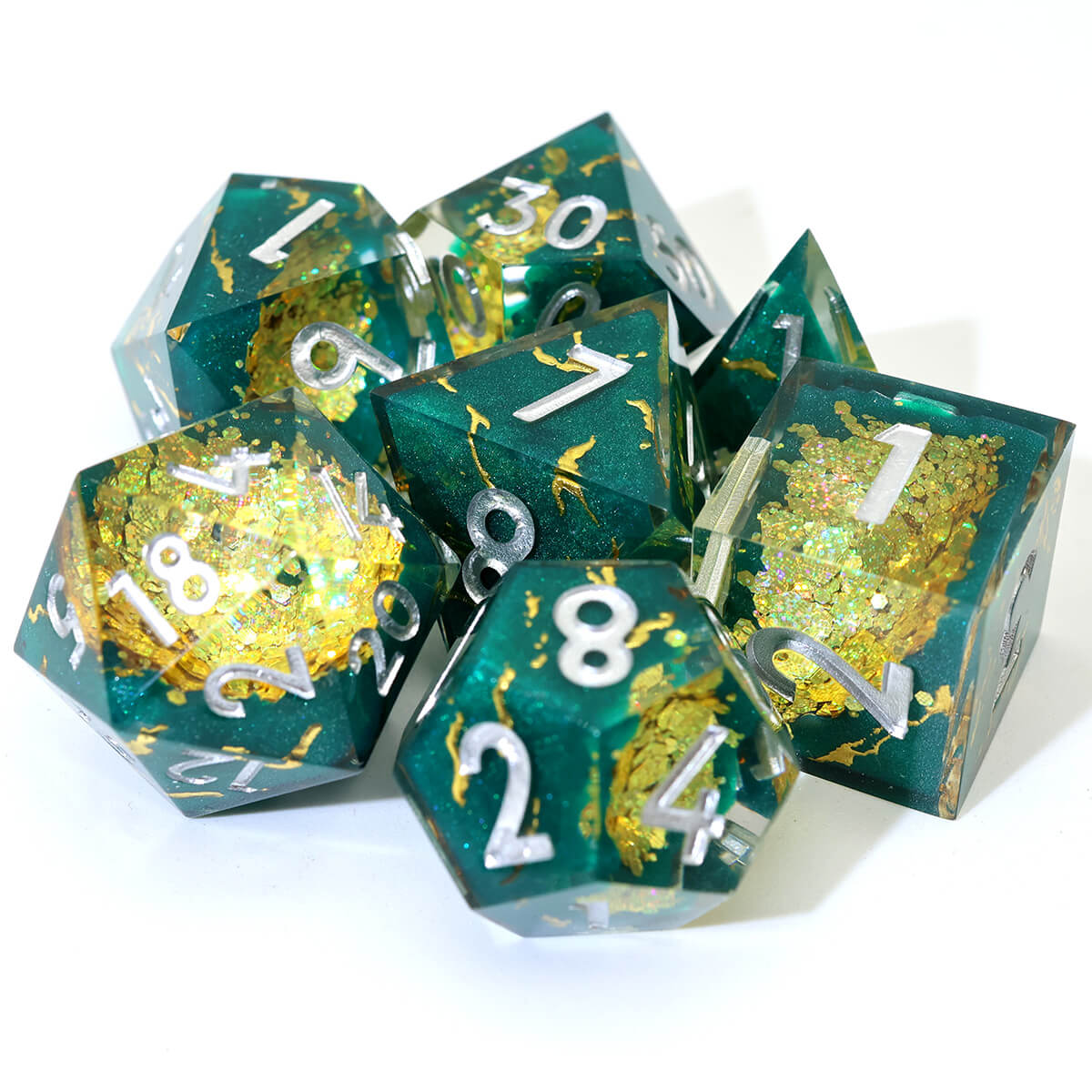 Yellow Purple Geode 7-Piece Sharp Edge DND Dice Set - Dice of Dragons