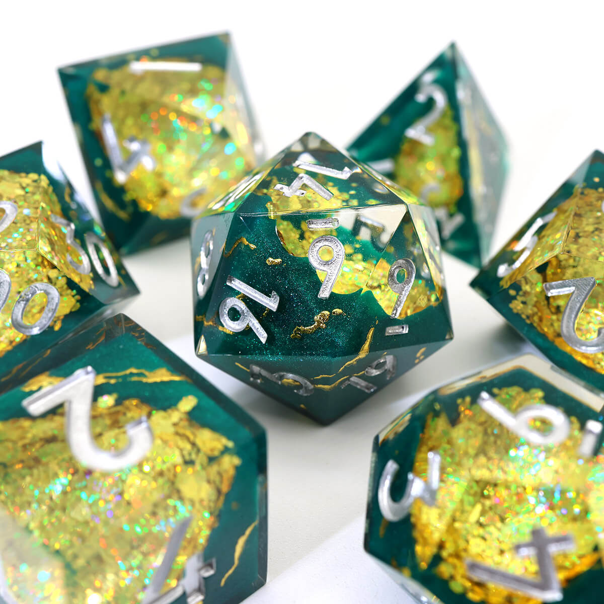 Yellow Purple Geode 7-Piece Sharp Edge DND Dice Set - Dice of Dragons