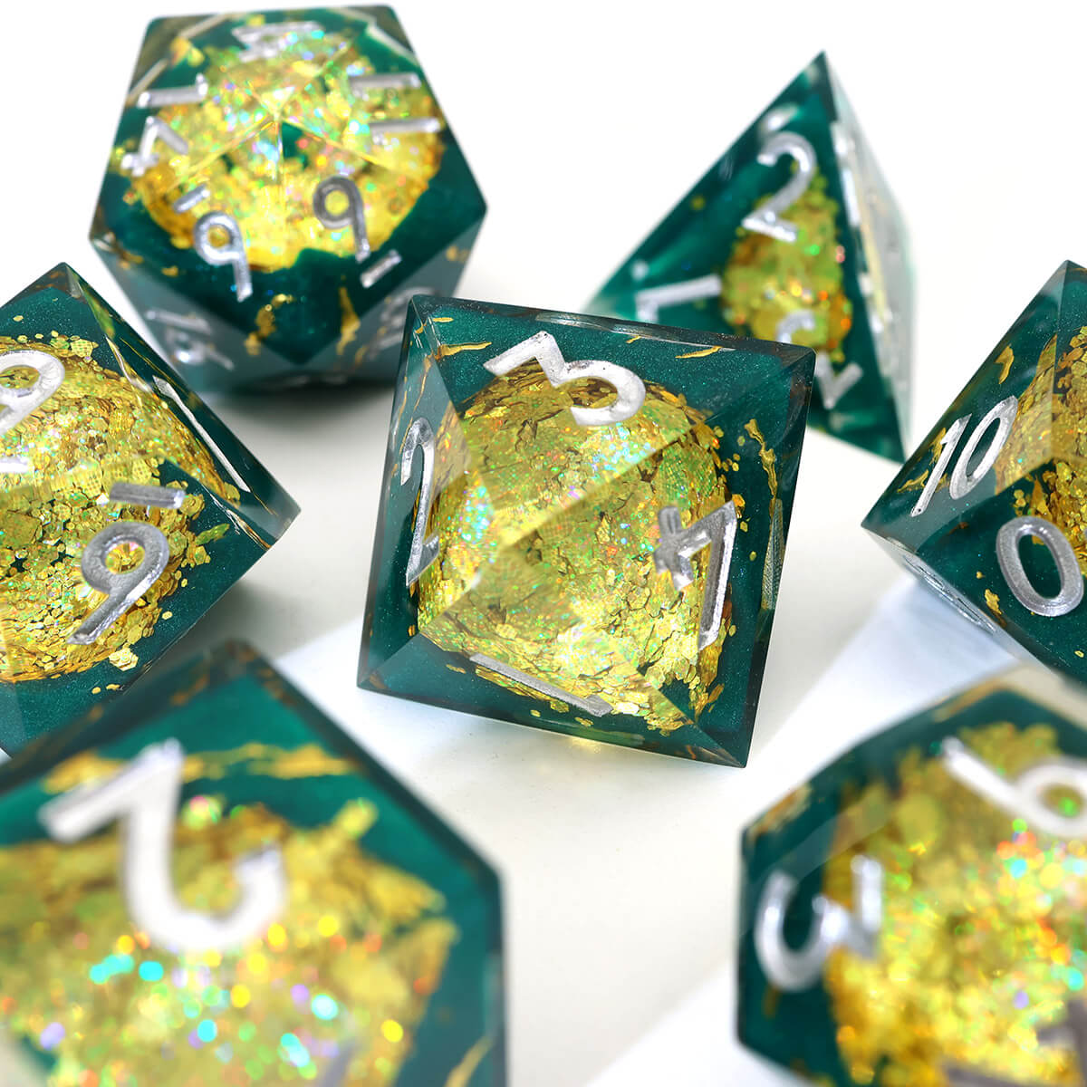 Yellow Purple Geode 7-Piece Sharp Edge DND Dice Set - Dice of Dragons