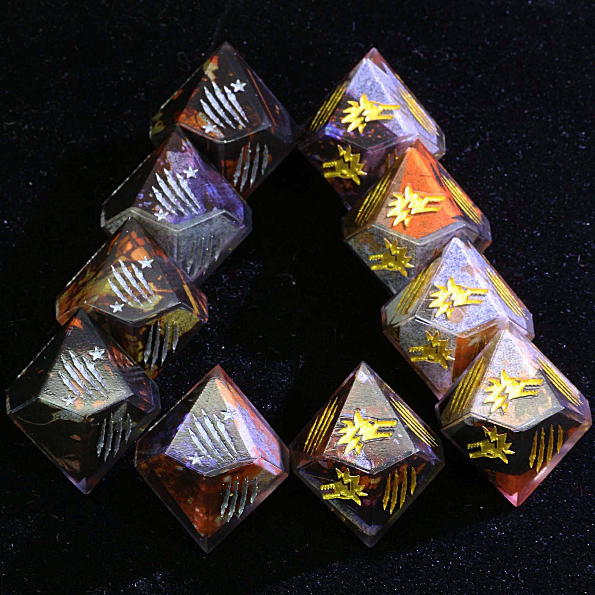 15 Polyhedral Resin Dice Set WoD WtA Ember Day Trace - Dice of Dragons