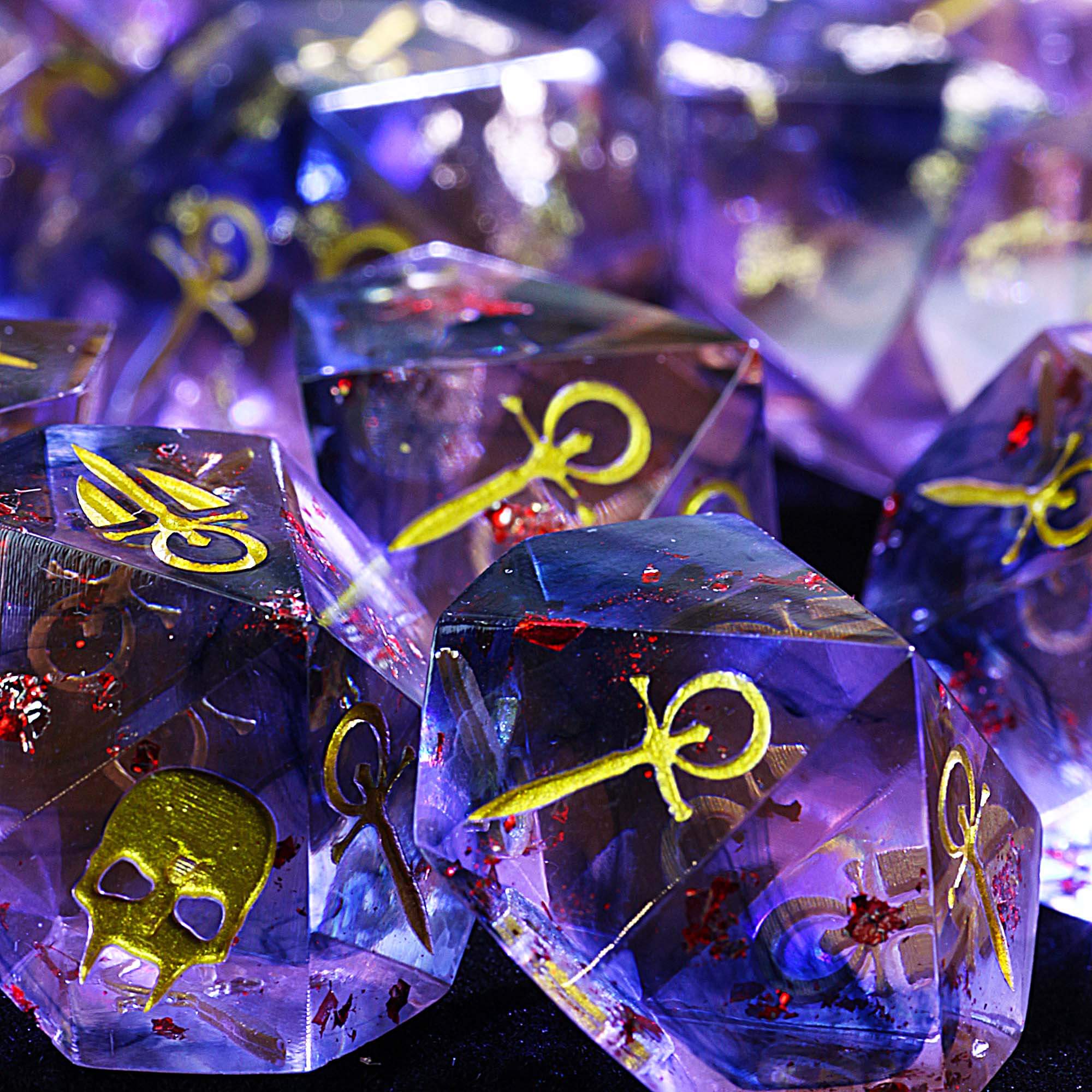 15 Resin Set of D and D Vampire The Masquerade VtM Hunger Dice Red Gold Foil