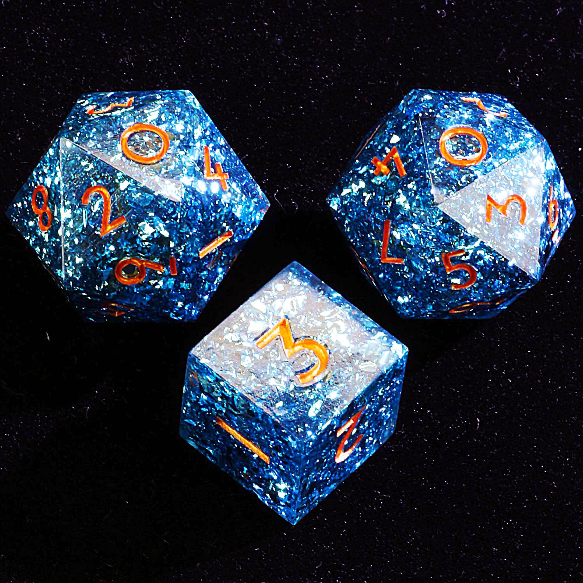 3 Polyhedral Resin 20 Sided D10 and 6 Sided D3 Dice Sets Draw Steel Azure Shrapnel