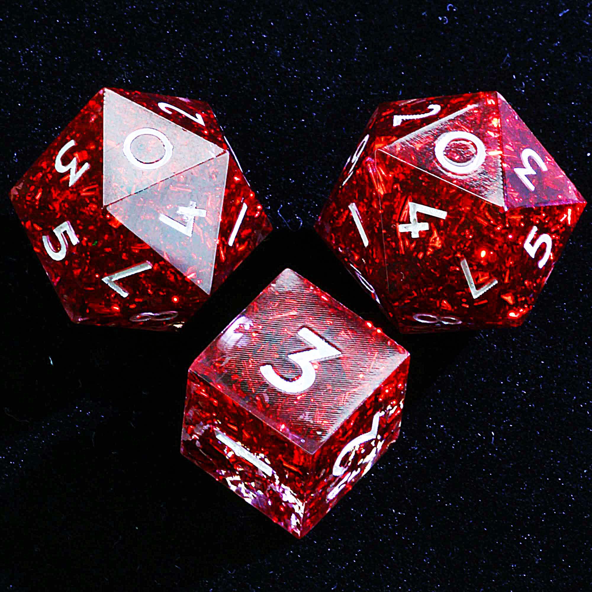 3 Polyhedral Resin 20 Sided D10 and 6 Sided D3 Draw Steel Sets Dice Crimson Splinter