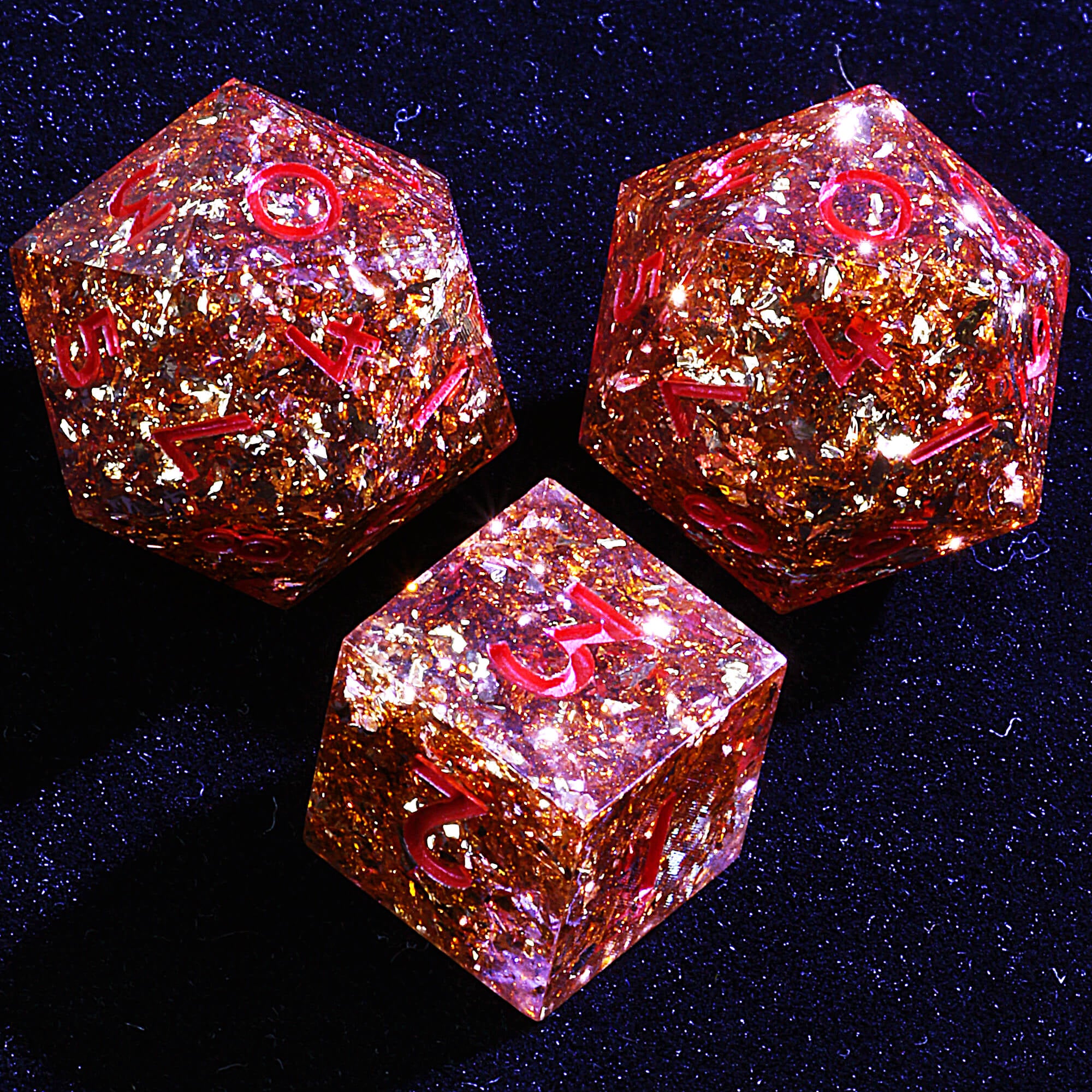 3 Polyhedral Resin 20 Sided D10 and 6 Sided D3 Set Dice Draw Steel Rose Forge - Dice of Dragons