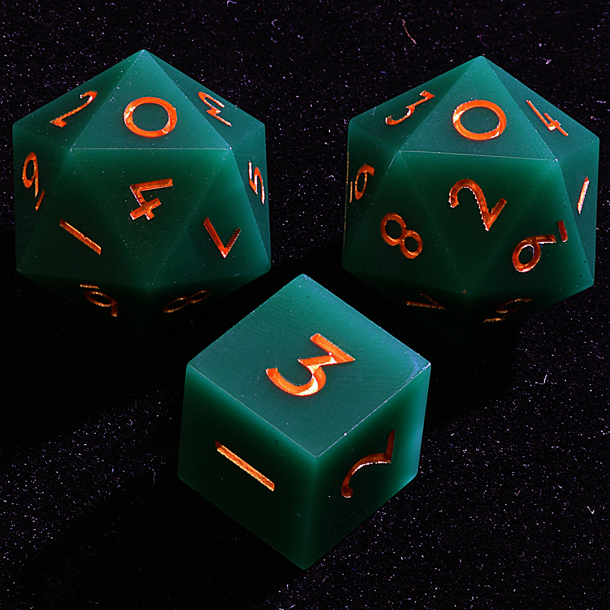 3 Polyhedral Resin 20 Sided D10 and 6 Sided D3 Set Draw Steel Dice Dark Green - Dice of Dragons