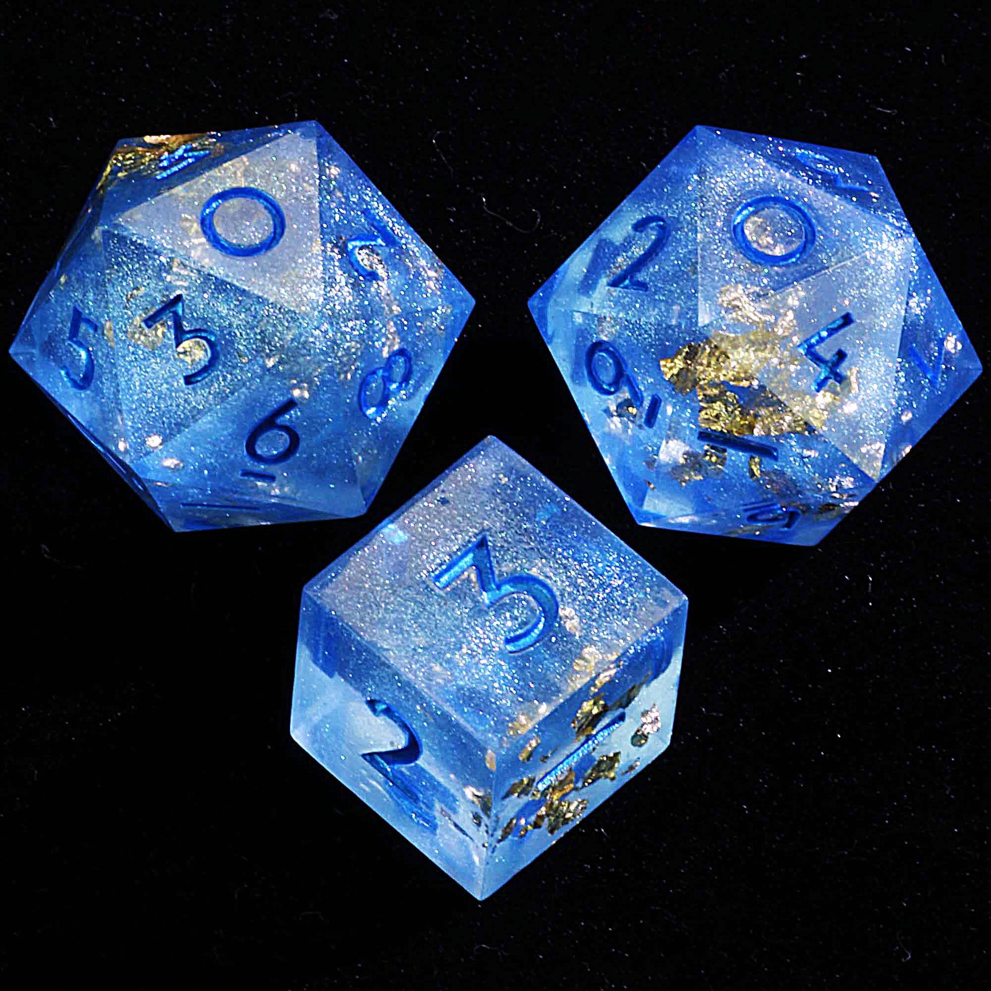 3 Polyhedral Resin 20 Sided D10 and 6 Sided D3 Set of Dice Draw Steel Aurora Edge
