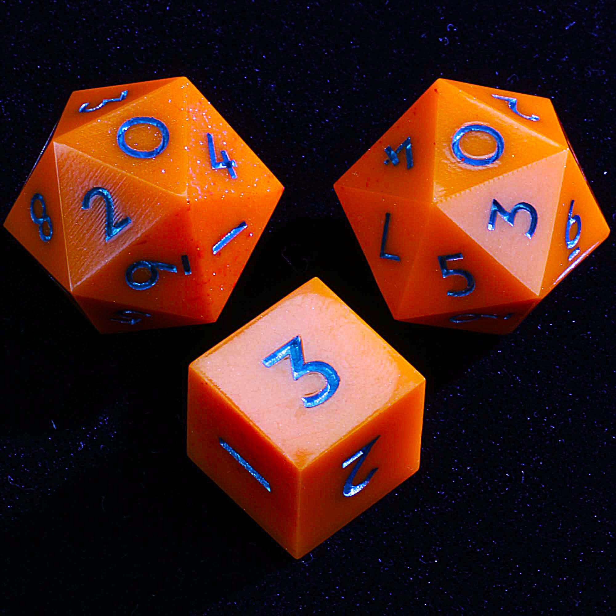 3 Polyhedral Resin 20 Sided D10 and 6 Sided D3 Sets of Dice Draw Steel Orange