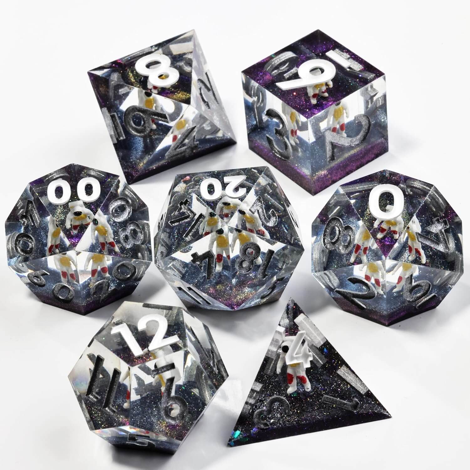 3D Astronaut Sharp Edge Resin Polyhedral 7-Piece D&D Dice Set - Dice of Dragons