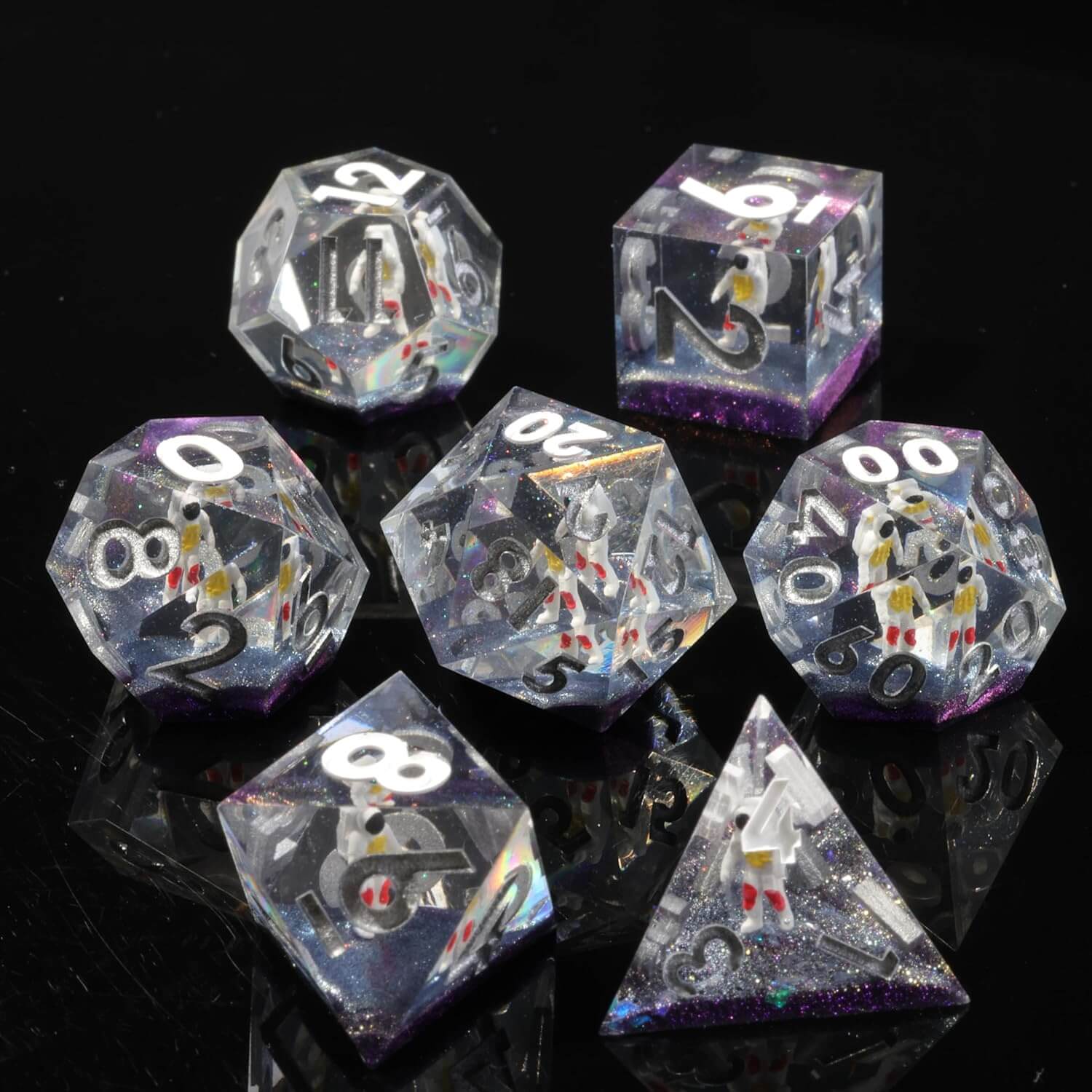 3D Astronaut Sharp Edge Resin Polyhedral 7-Piece D&D Dice Set - Dice of Dragons