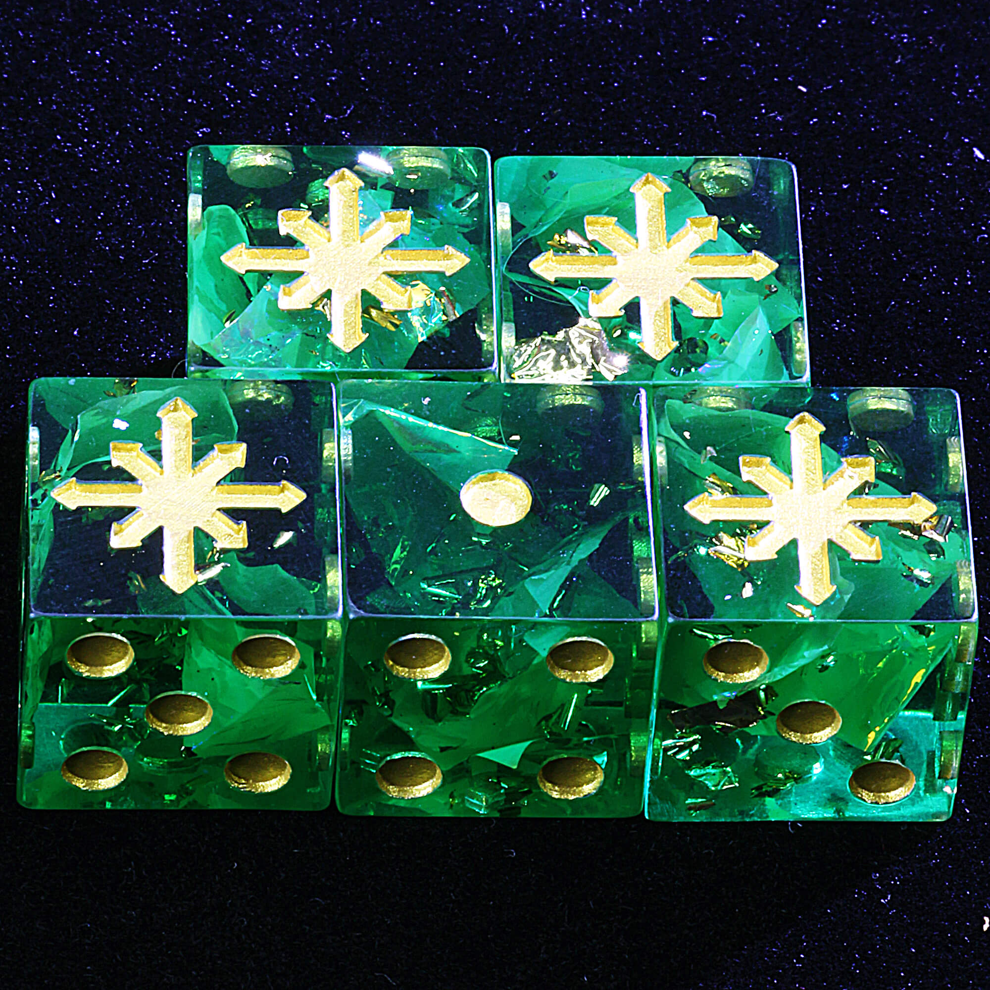 5 Polyhedral Resin Chaos Space Dice Set D6 Warhammer 40K Emerald Chaos