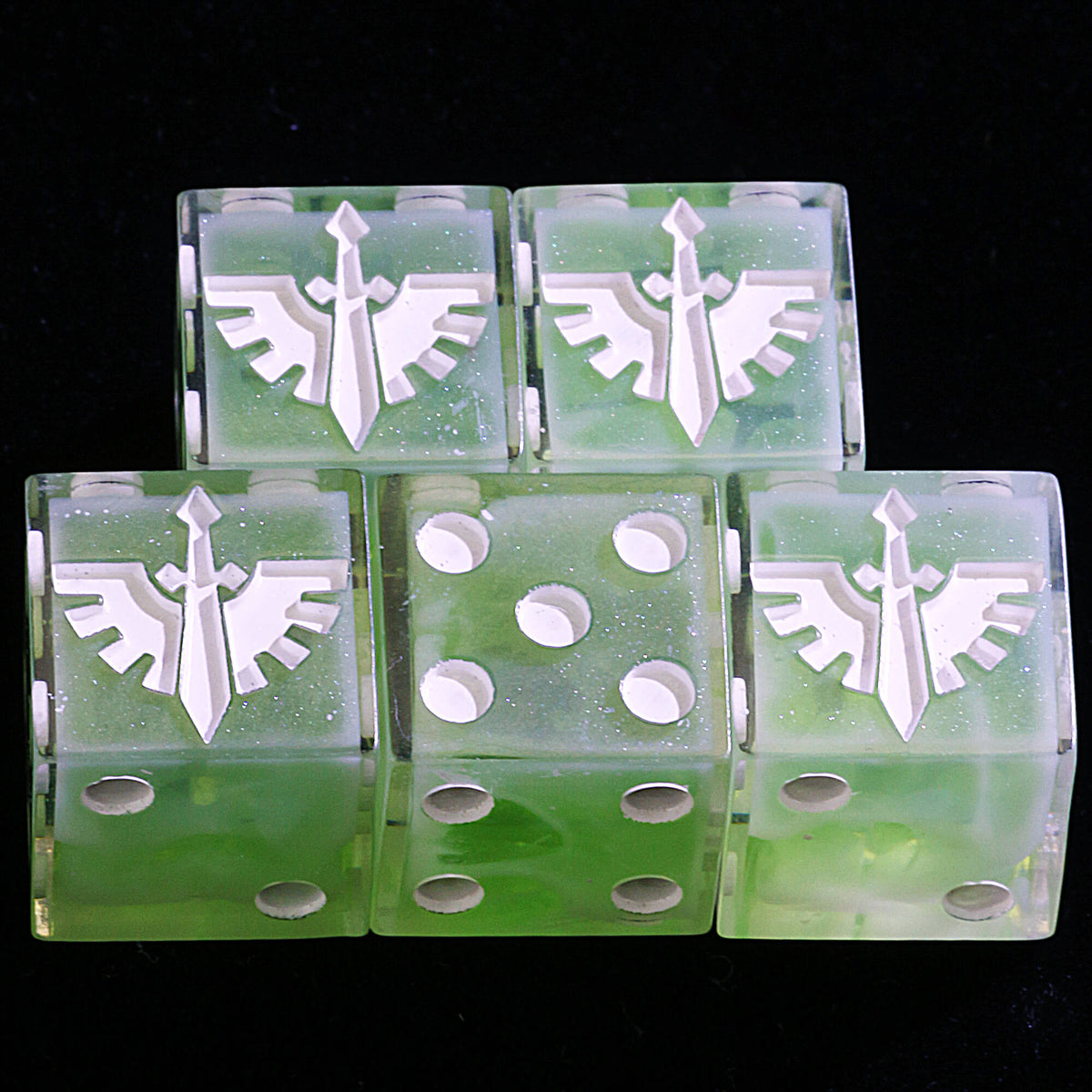 5 Polyhedral Resin Dark Angels Set Dice D6 Warhammer 40K Jade Vigil