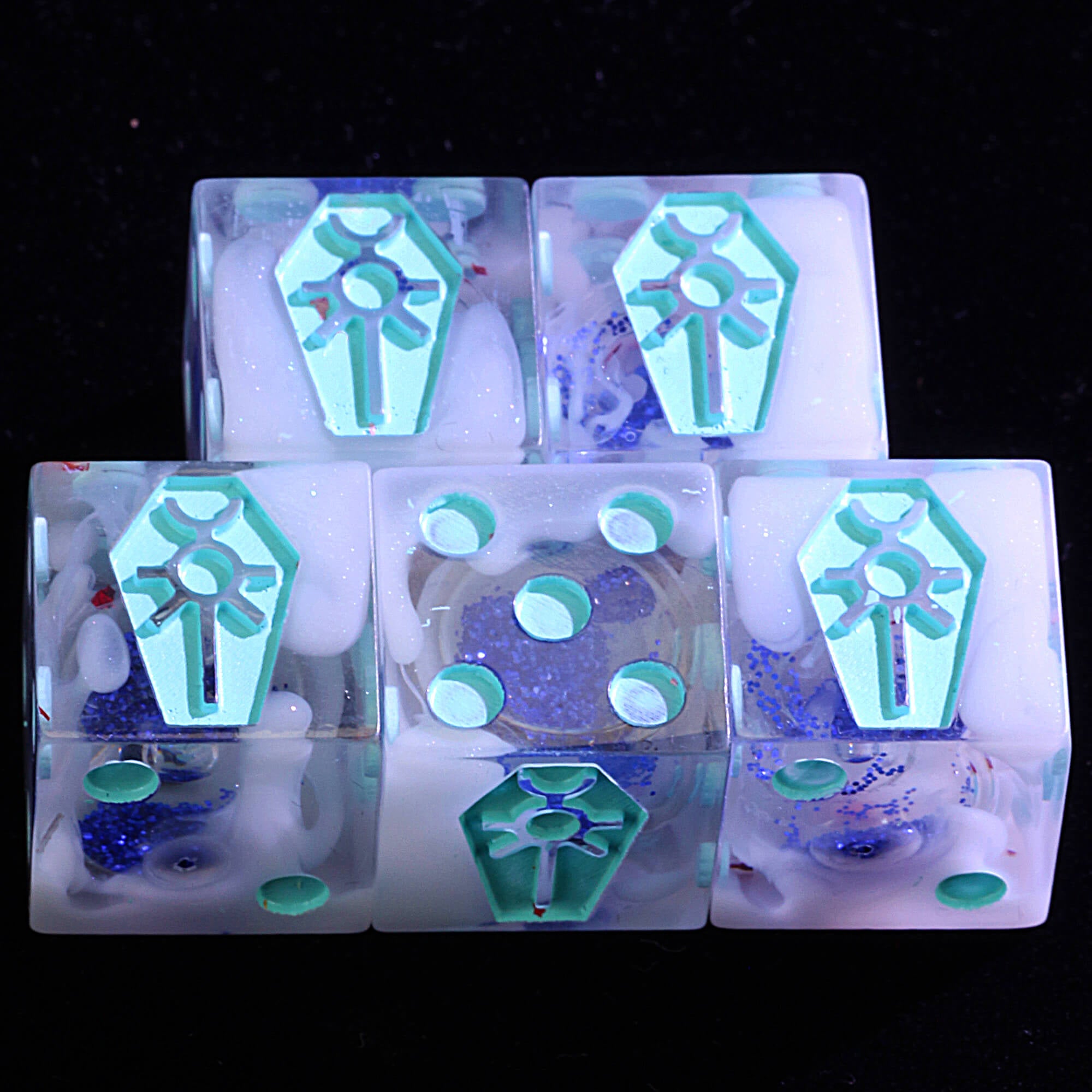 5 Polyhedral Resin Necrons Liquid Core Sets Dice D6 Warhammer 40K Crypt Mist