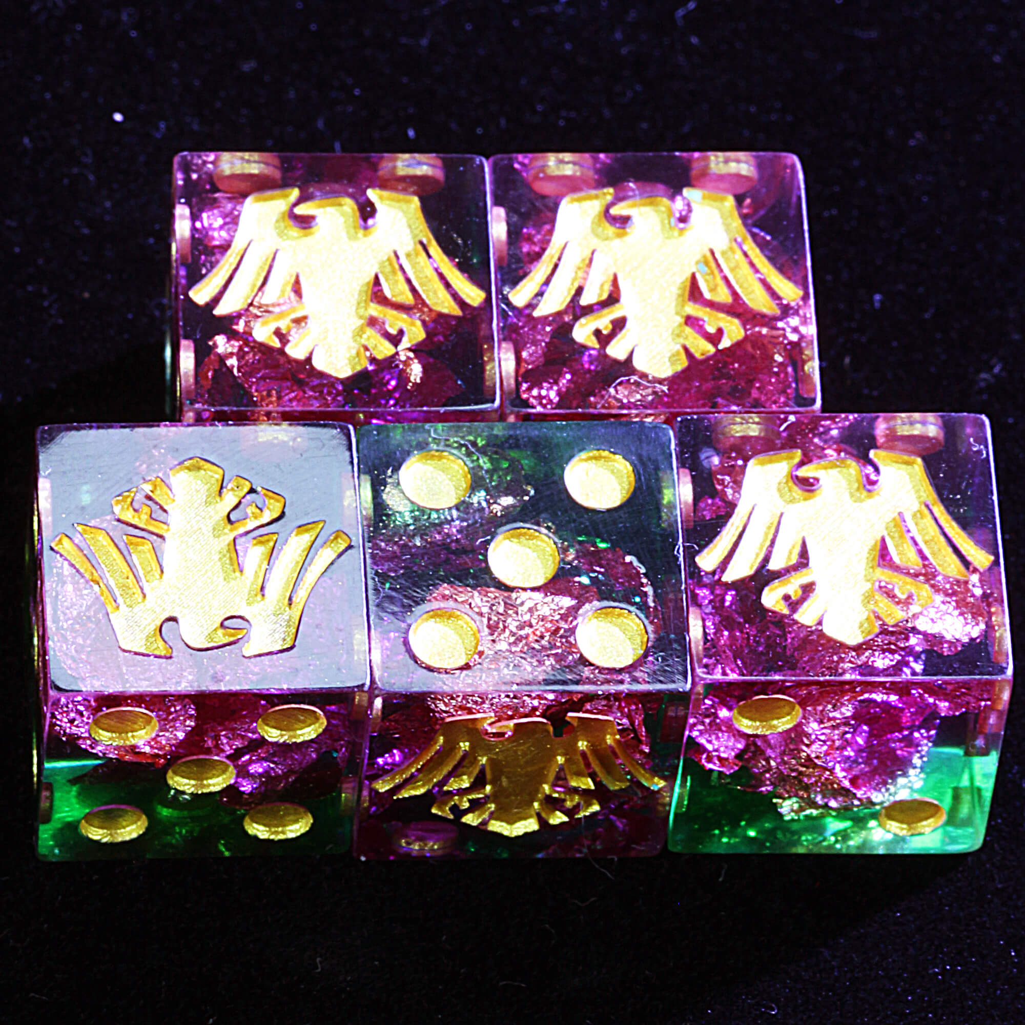 5 Polyhedral Resin Raven Guard D6 Sets Dice Warhammer 40K Gilded Warp