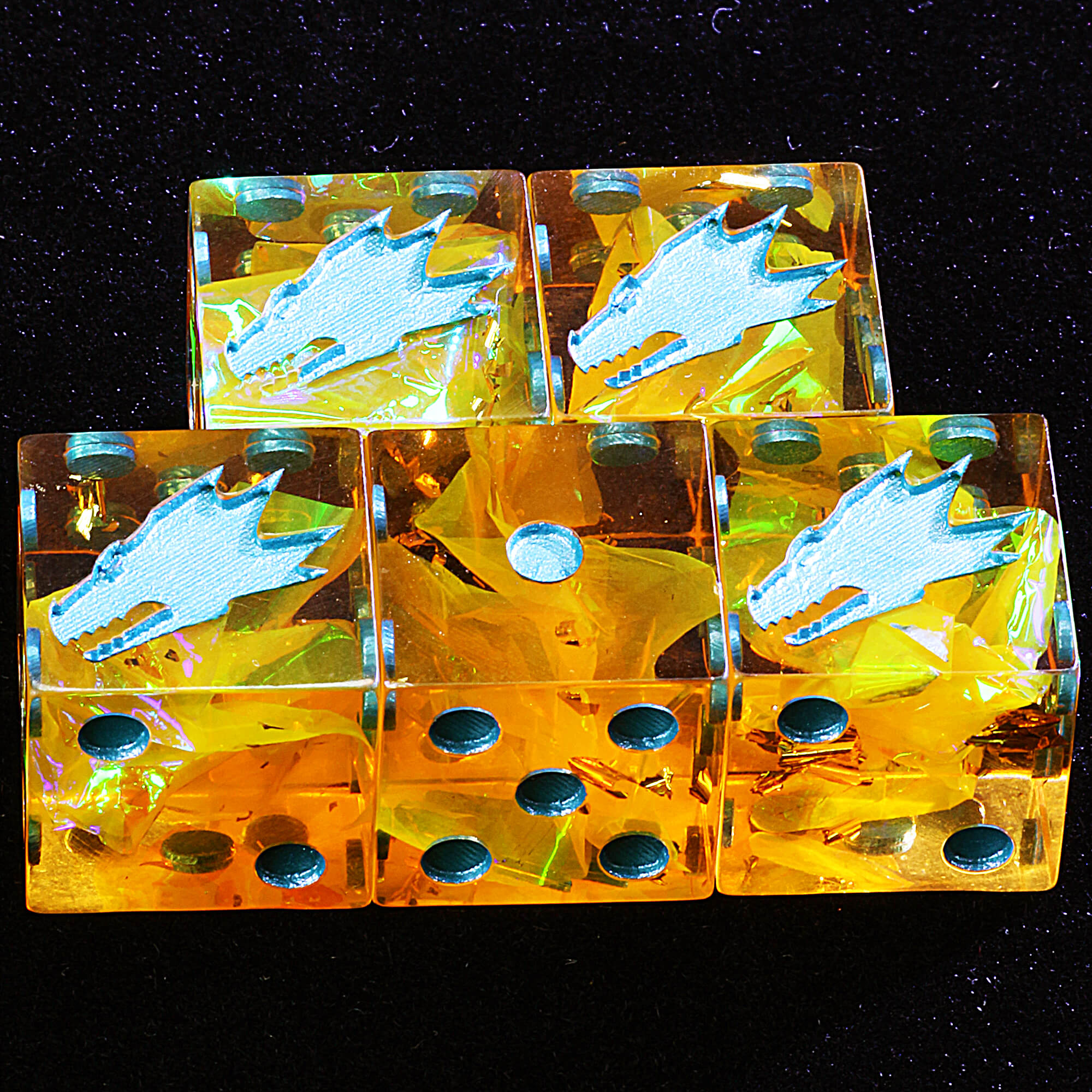 5 Polyhedral Resin Salamanders Warhammer 40K D6 Dice Set Amber Void Spark