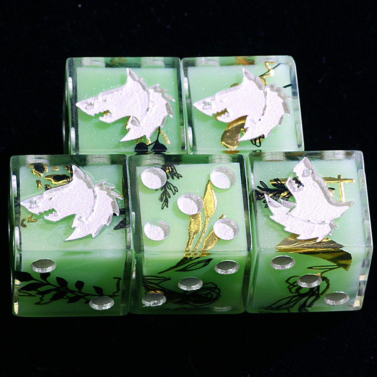 5 Polyhedral Resin Space Wolves Warhammer 40K D6 Set of Dice Verdant Fang