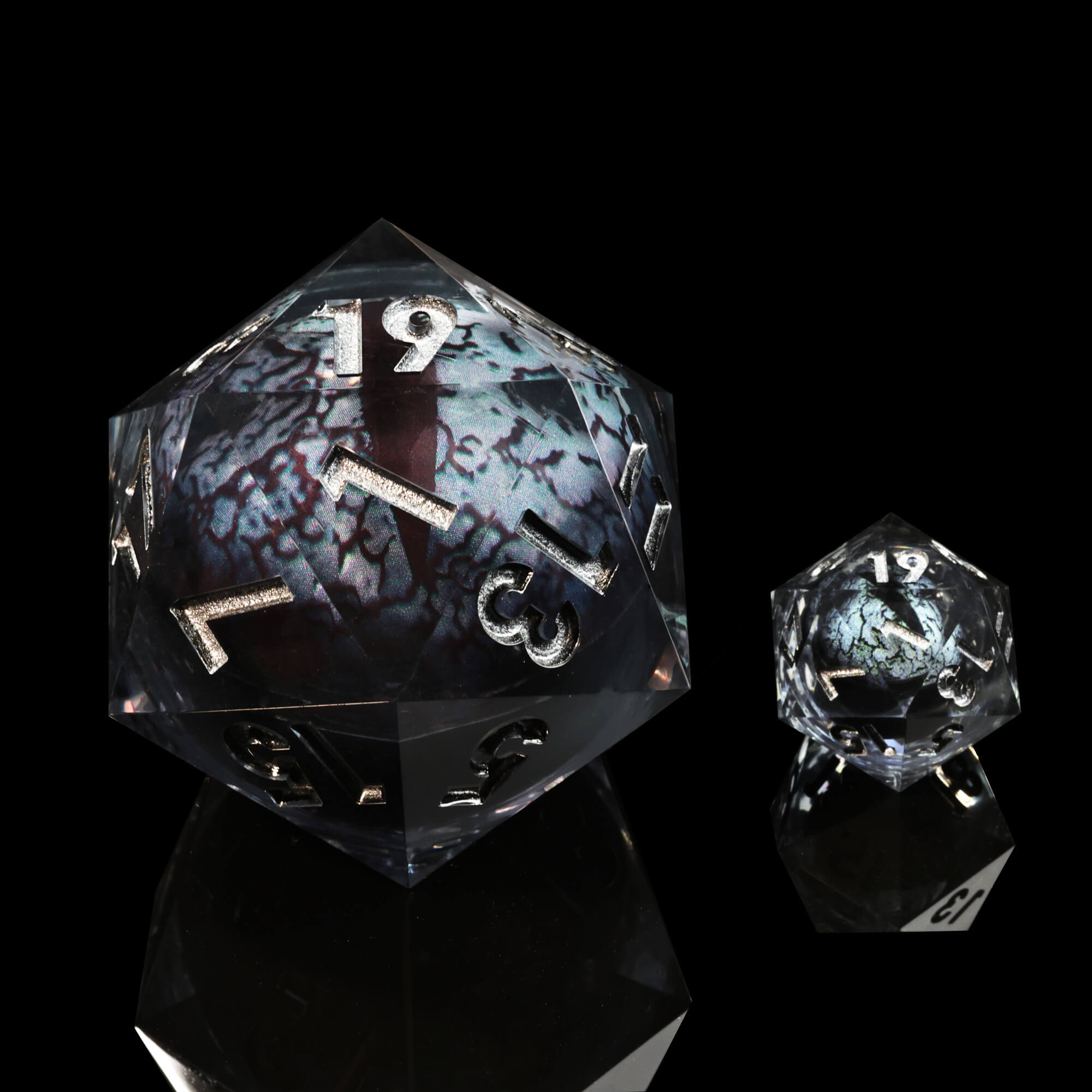 50mm Sharp Edge Polyhedral Black Dragon Eye DnD D20 Dice - Dice of Dragons