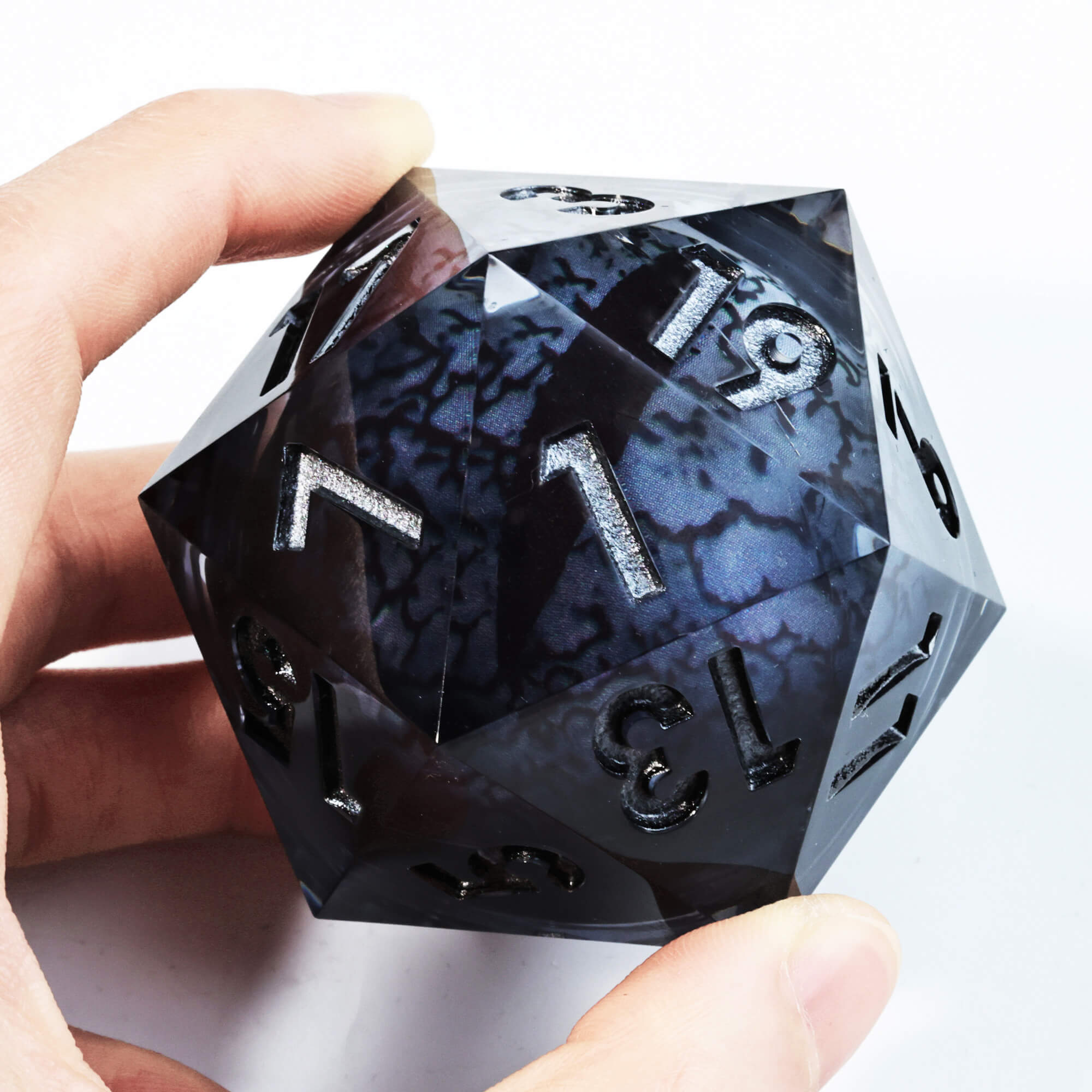 50mm Sharp Edge Polyhedral Black Dragon Eye DnD D20 Dice - Dice of Dragons