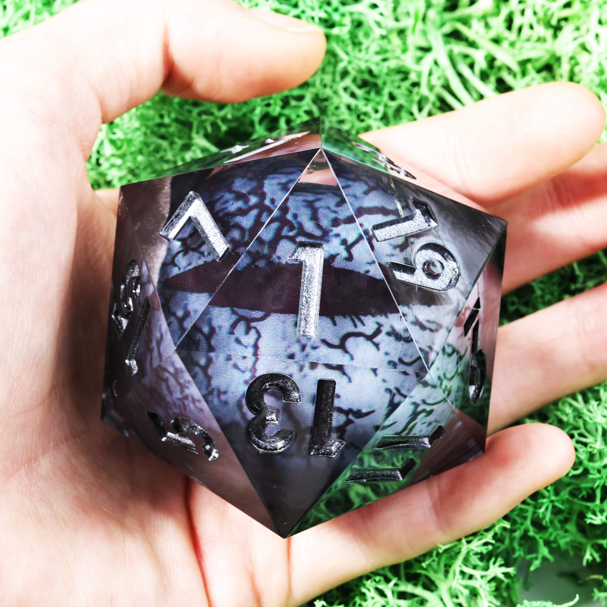 50mm Sharp Edge Polyhedral Black Dragon Eye DnD Big D20 Dice - Dice of Dragons