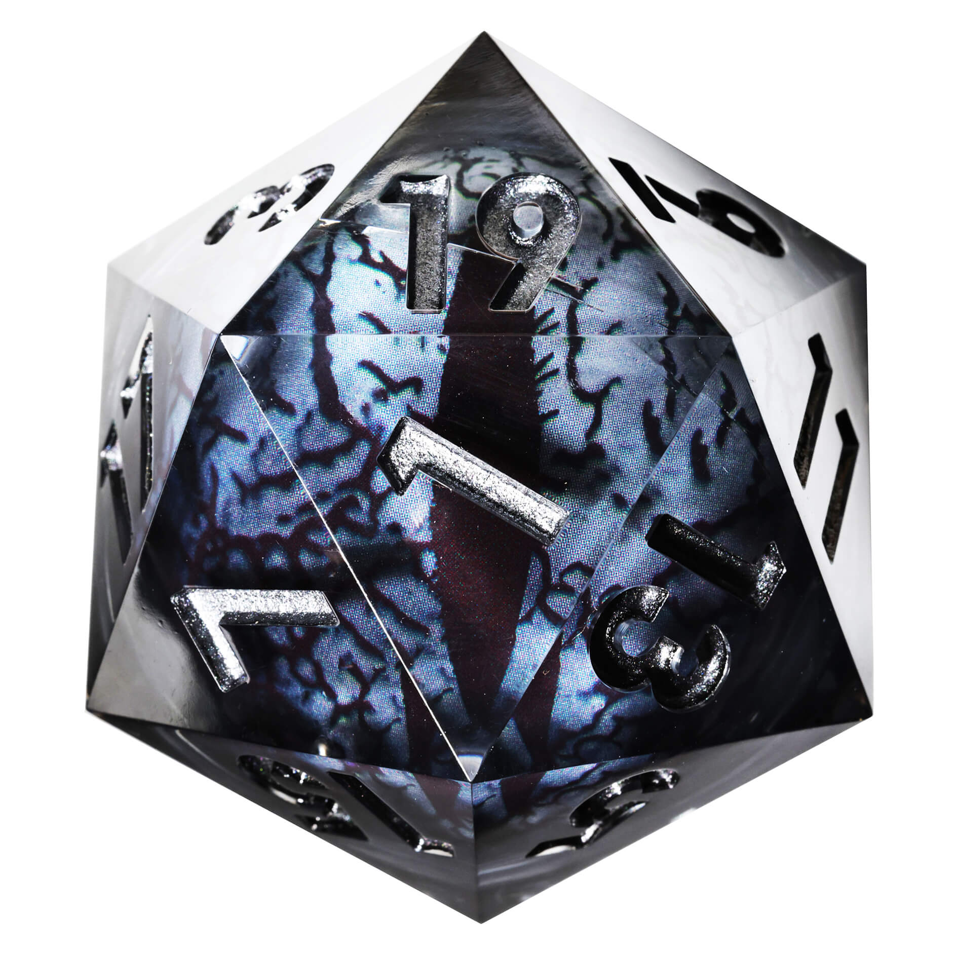 50mm Sharp Edge Polyhedral Black Dragon Eye DnD Big D20 Dice - Dice of Dragons