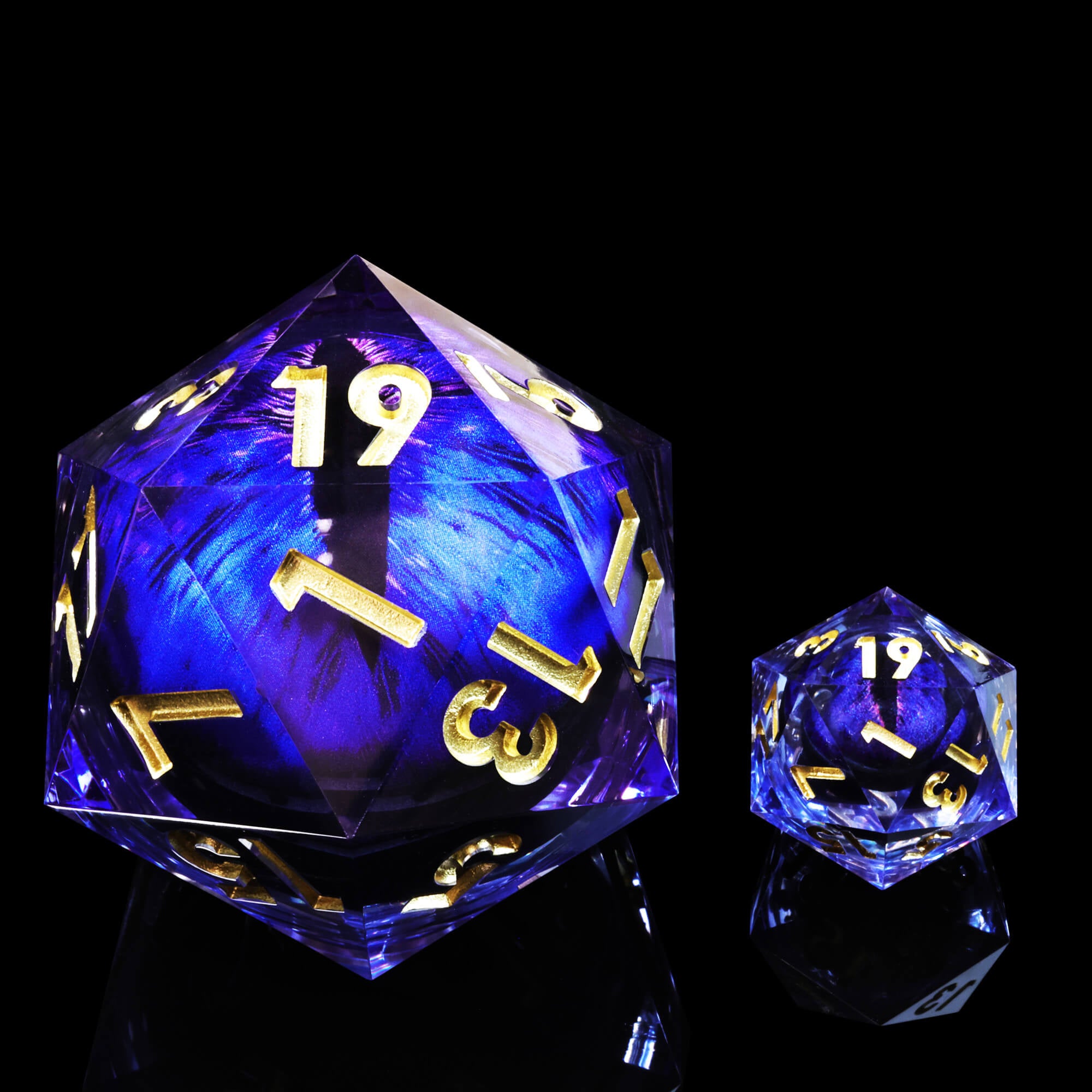 50mm Sharp Edge Polyhedral Blue Dragon Eye DnD D20 Dice - Dice of Dragons