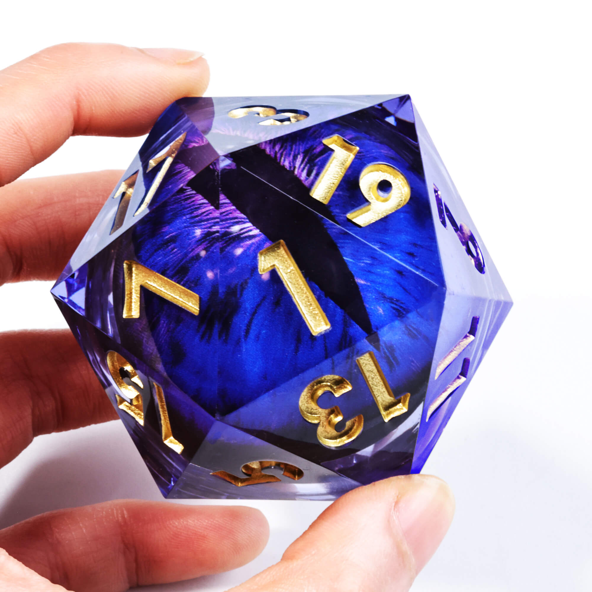 50mm Sharp Edge Polyhedral Blue Dragon Eye DnD D20 Dice - Dice of Dragons