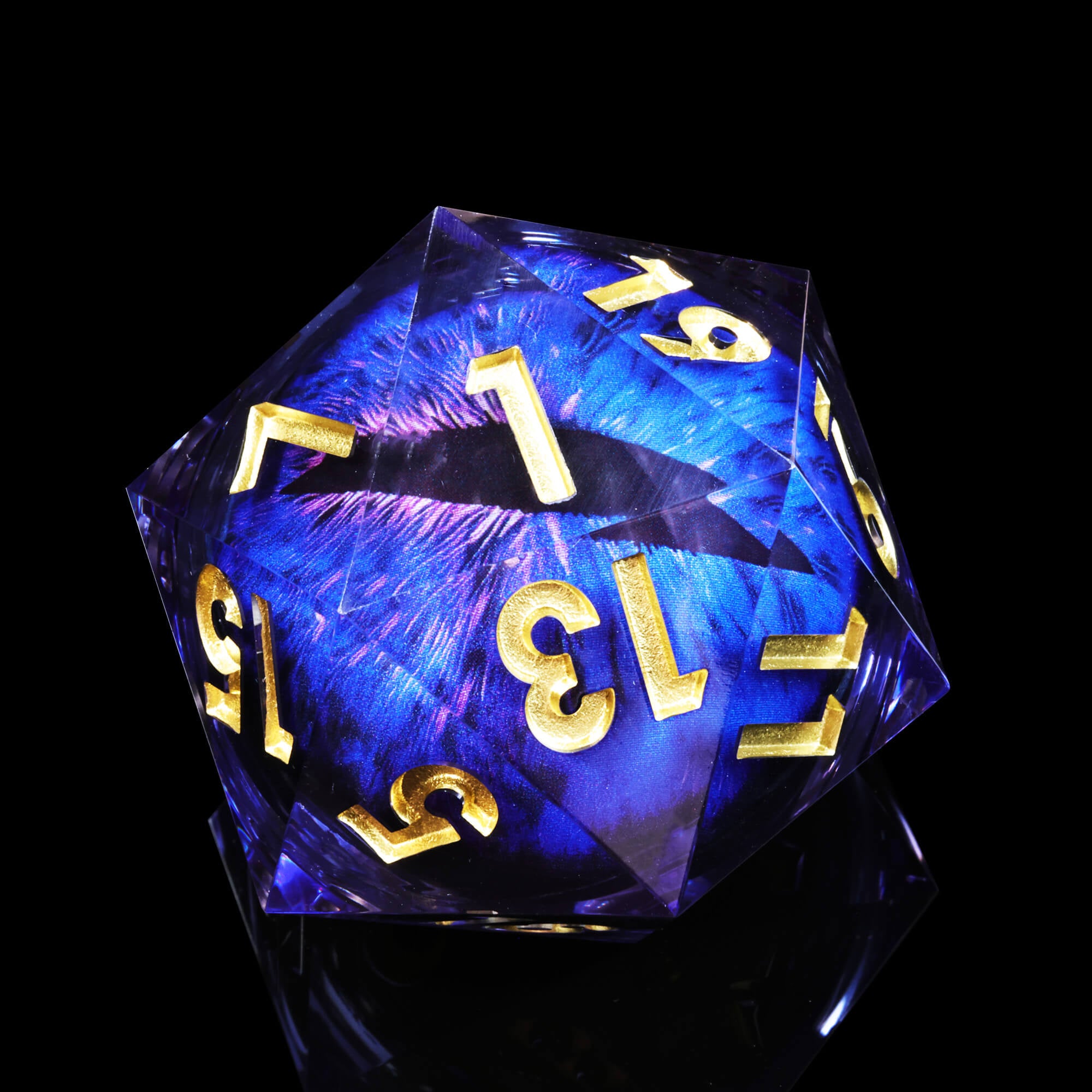 50mm Sharp Edge Polyhedral Blue Dragon Eye DnD D20 Dice - Dice of Dragons