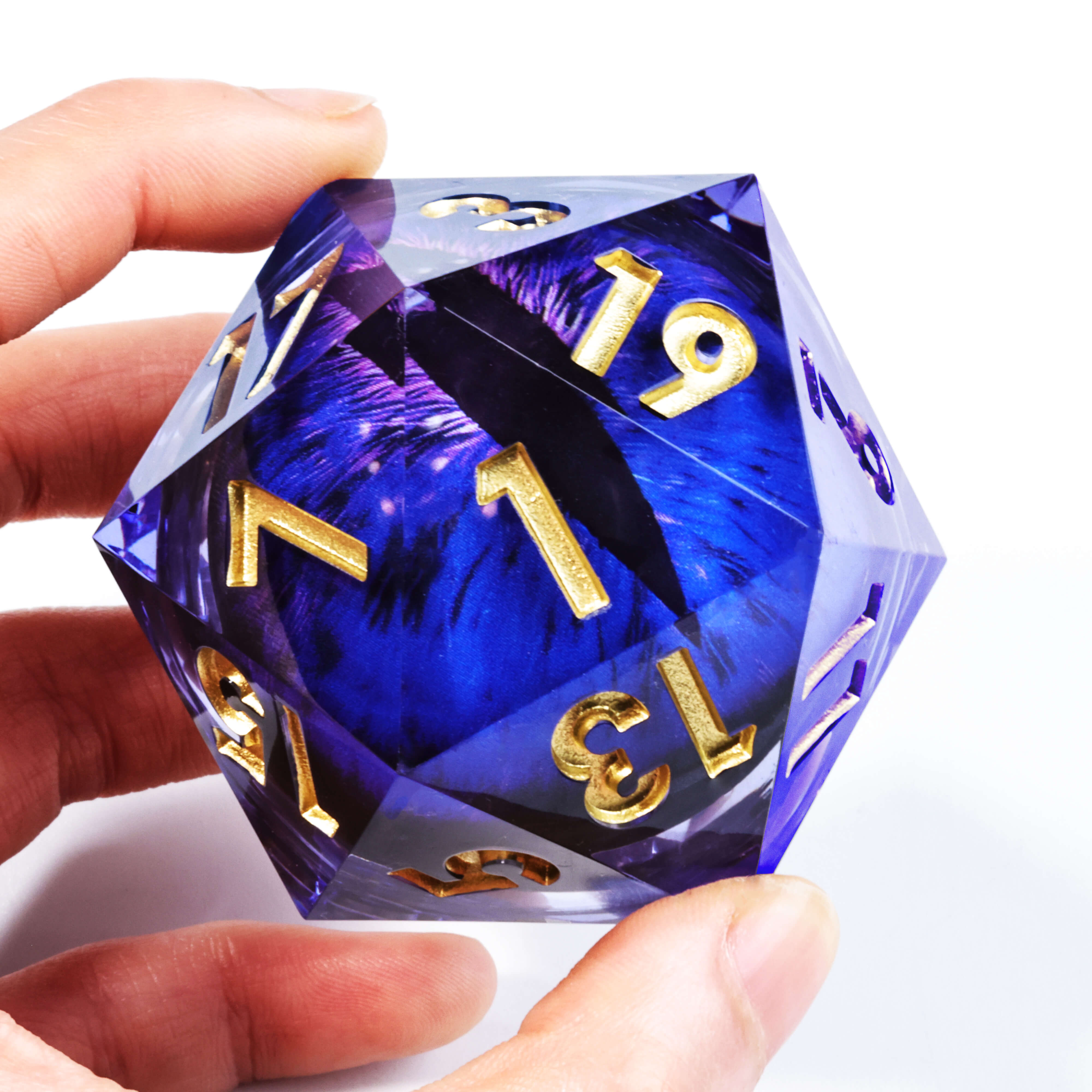 50mm Sharp Edge Polyhedral Blue Dragon Eye DnD D20 Dice - Dice of Dragons