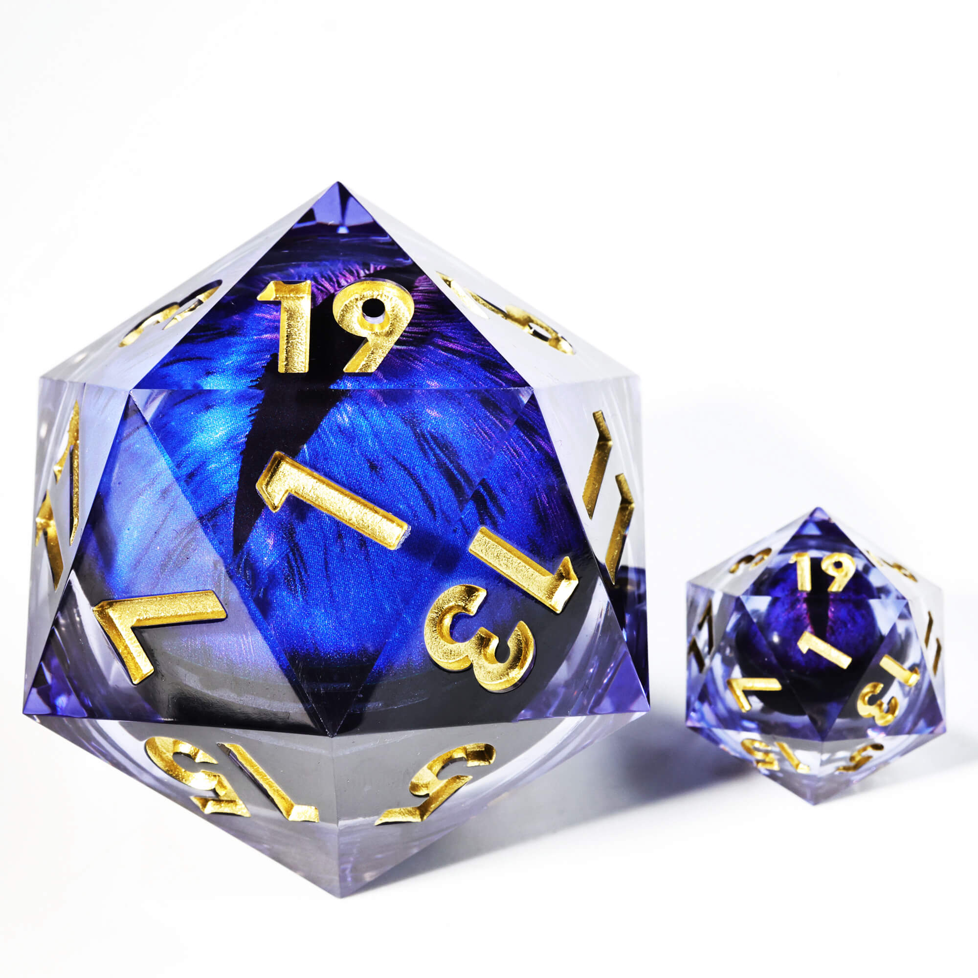 50mm Sharp Edge Polyhedral Blue Dragon Eye DnD D20 Dice - Dice of Dragons