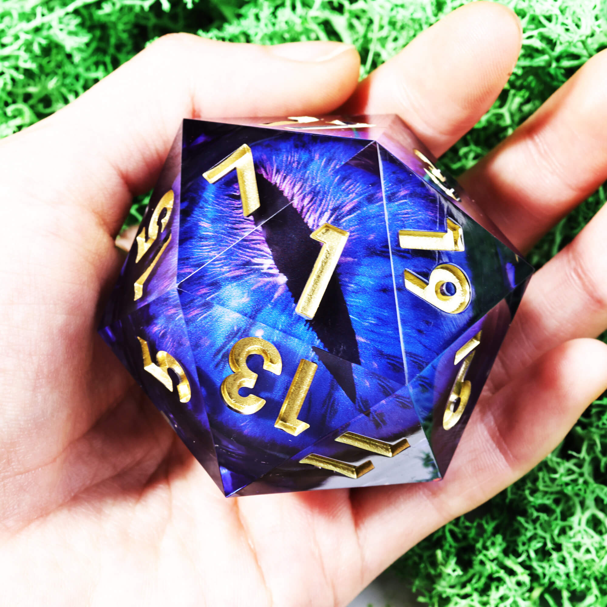 50mm Sharp Edge Polyhedral Blue Dragon Eye DnD Big D20 Dice - Dice of Dragons