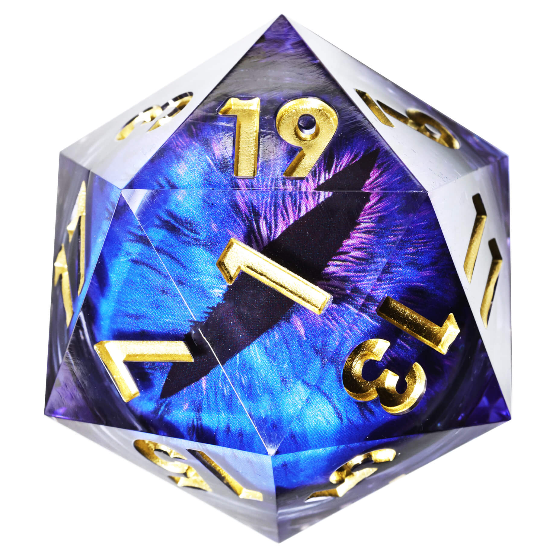 50mm Sharp Edge Polyhedral Blue Dragon Eye DnD Big D20 Dice - Dice of Dragons