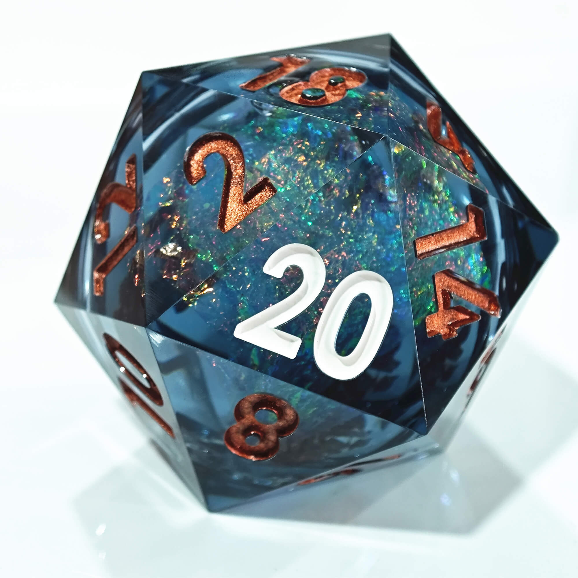 50mm Sharp Edge Polyhedral Blue Liquid Core D20 Dice DnD - Dice of Dragons