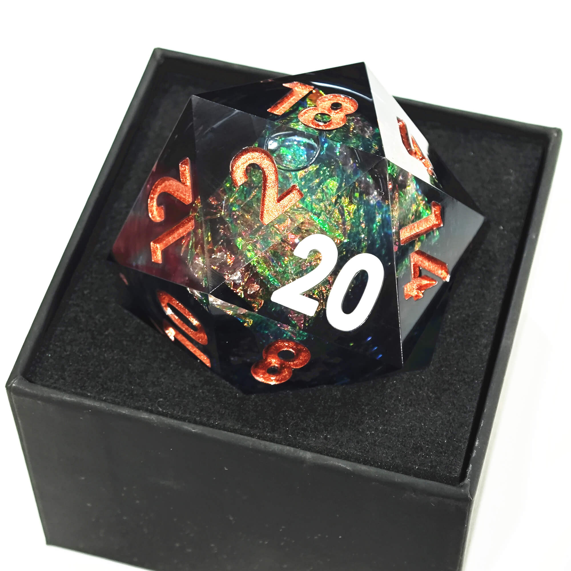 50mm Sharp Edge Polyhedral Blue Liquid Core D20 Dice DnD - Dice of Dragons