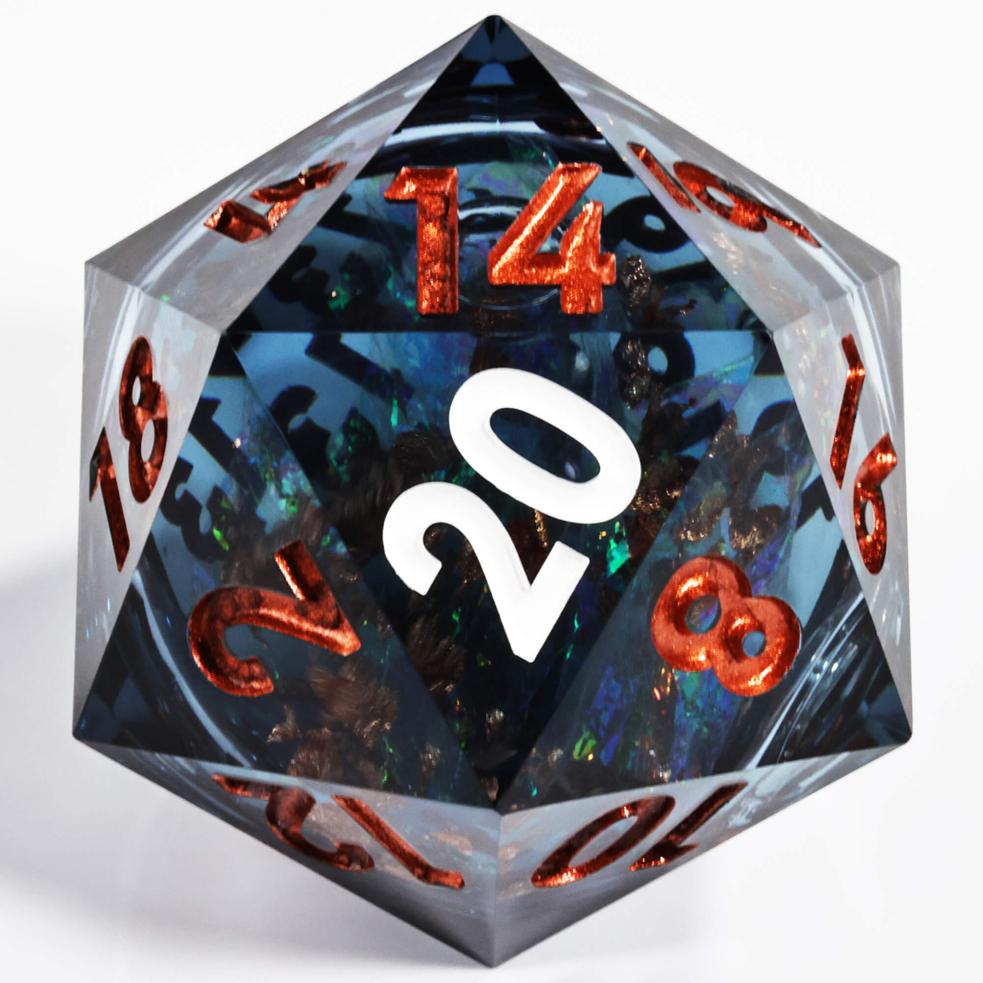 50mm Sharp Edge Polyhedral Blue Liquid Core Giant D20 Dice DnD - Dice of Dragons