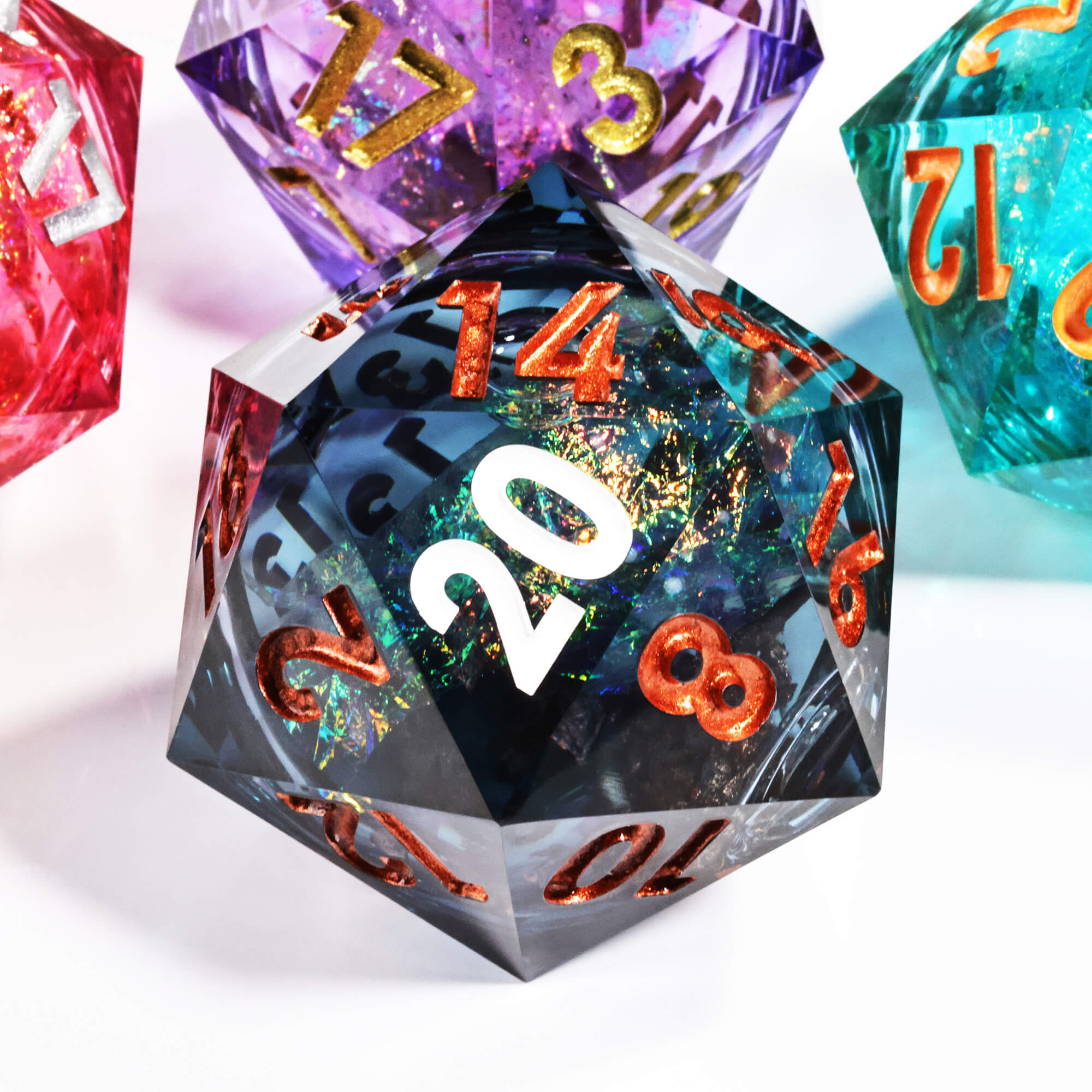 50mm Sharp Edge Polyhedral Blue Liquid Core Giant D20 Dice DnD - Dice of Dragons