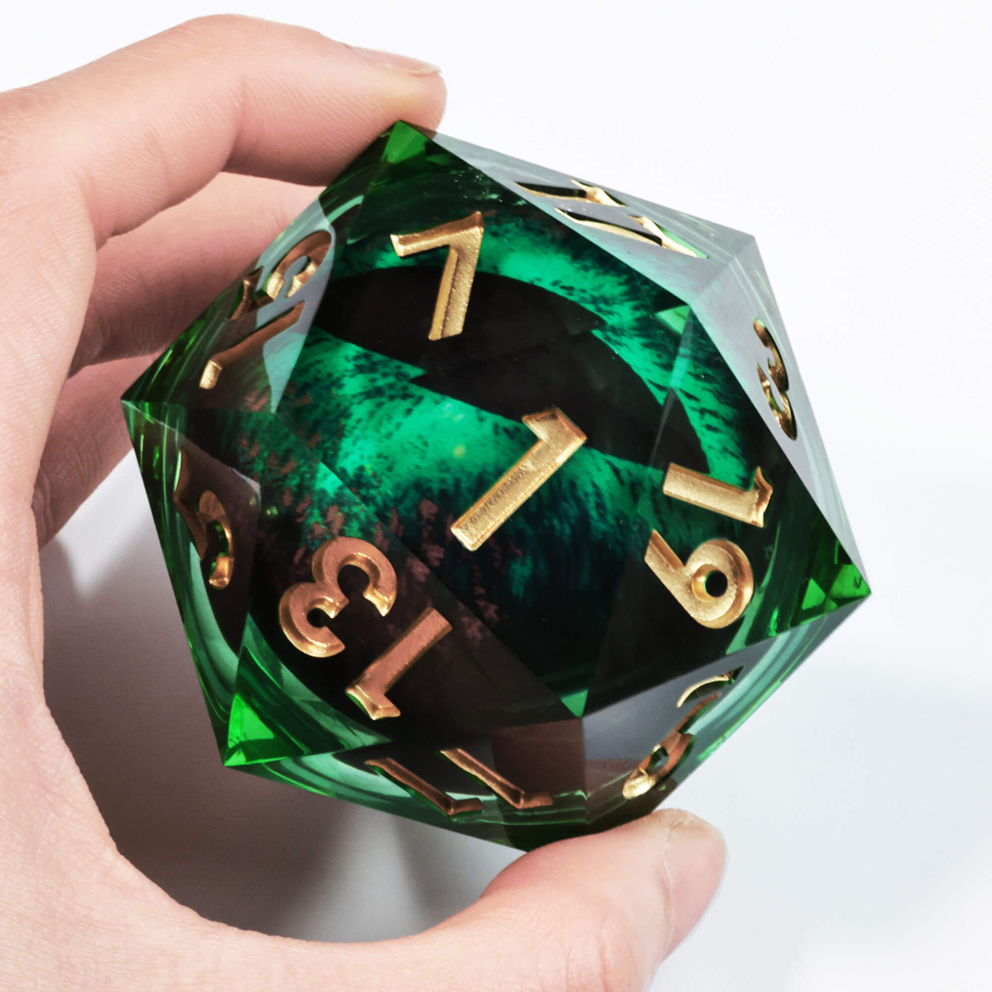 50mm Sharp Edge Polyhedral Green Dragon Eye D&D D20 Dice