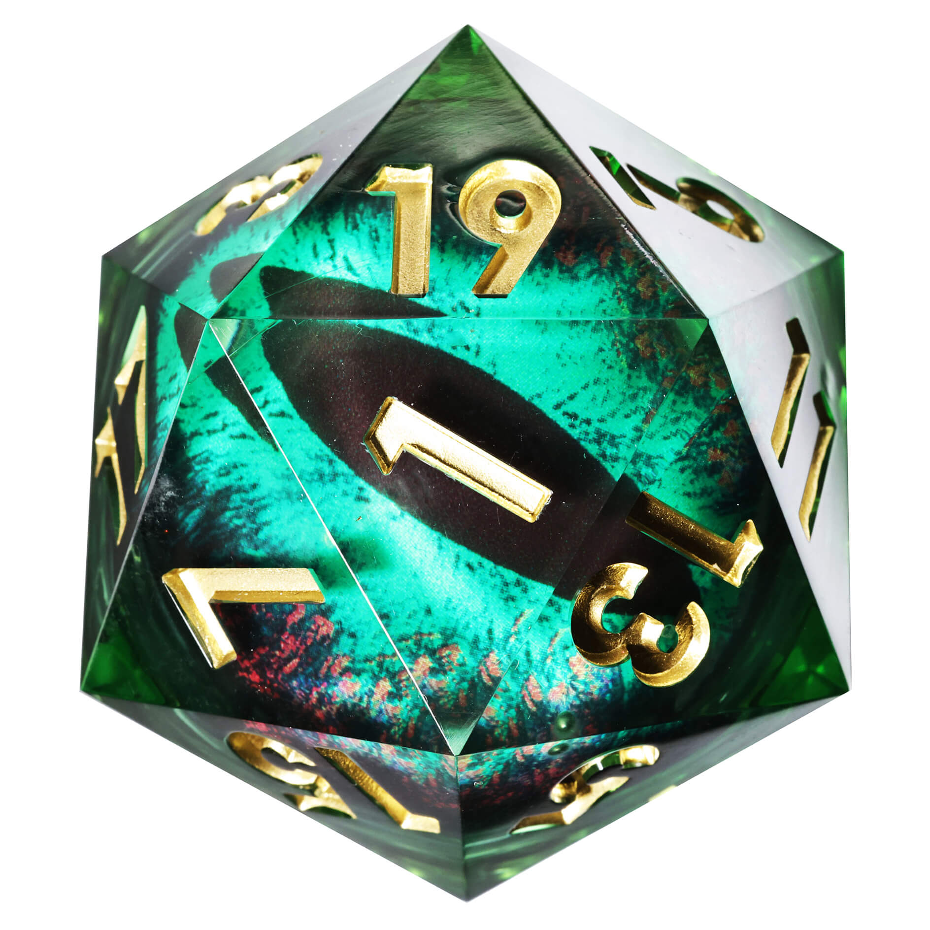 50mm Sharp Edge Polyhedral Green Dragon Eye D&D Big D20 Dice - Dice of Dragons