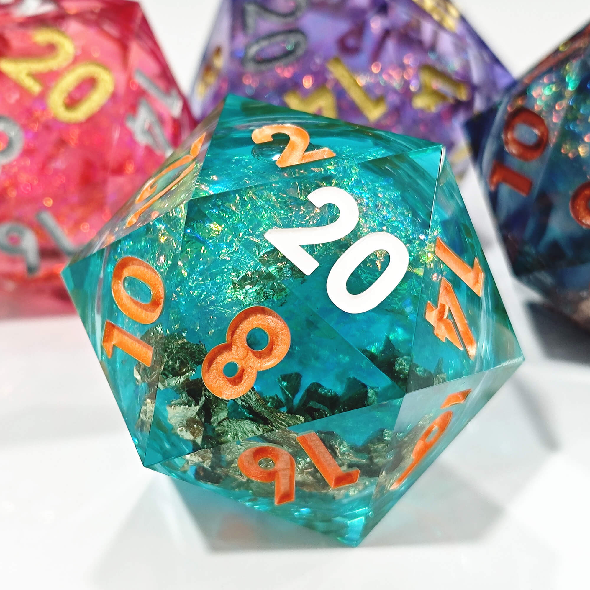 50mm Sharp Edge Polyhedral Green Liquid Core D20 D&D Dice - Dice of Dragons