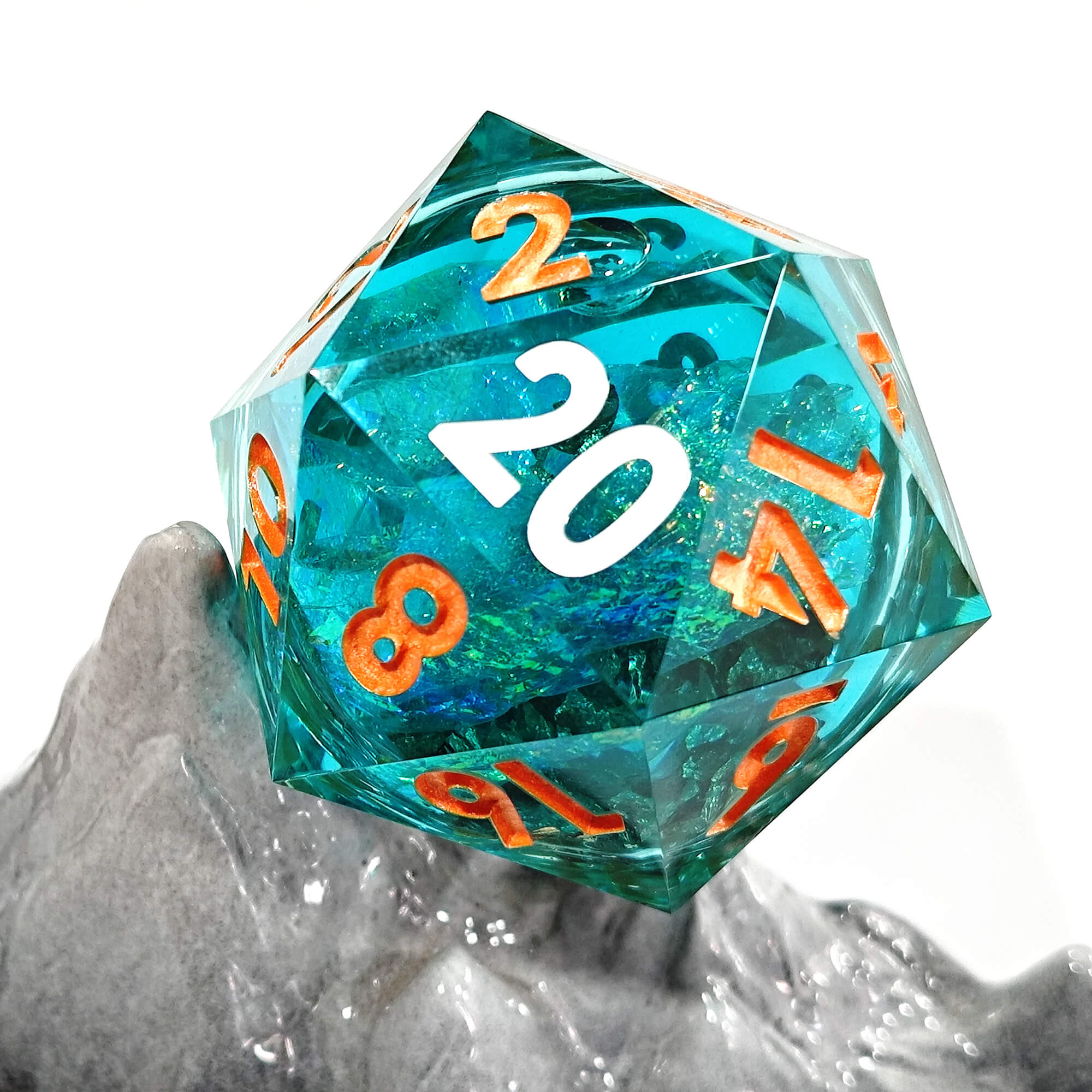 50mm Sharp Edge Polyhedral Green Liquid Core D20 D&D Dice - Dice of Dragons