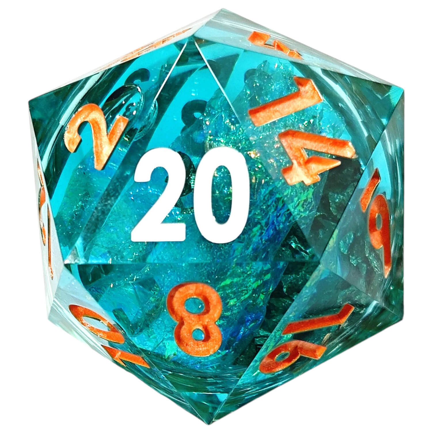 50mm Sharp Edge Polyhedral Green Liquid Core D20 D&D Dice - Dice of Dragons